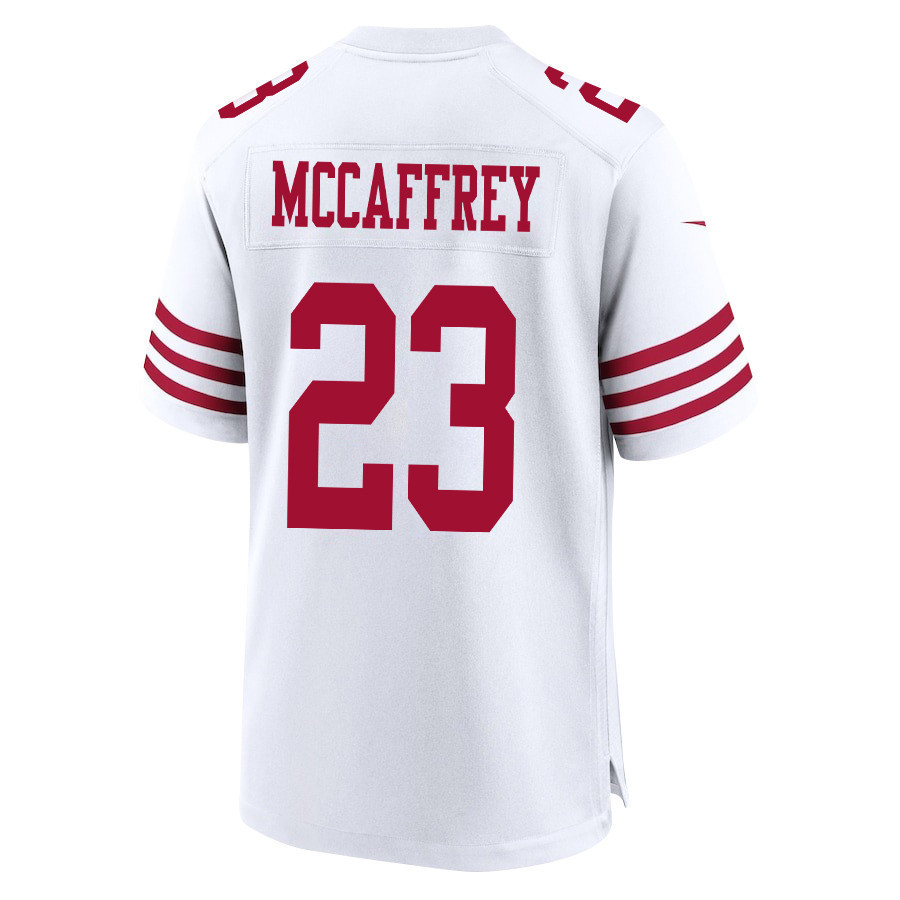 Christian McCaffrey 23 San Francisco 49ers Super Bowl LVIII Patch Game Men Jersey - White