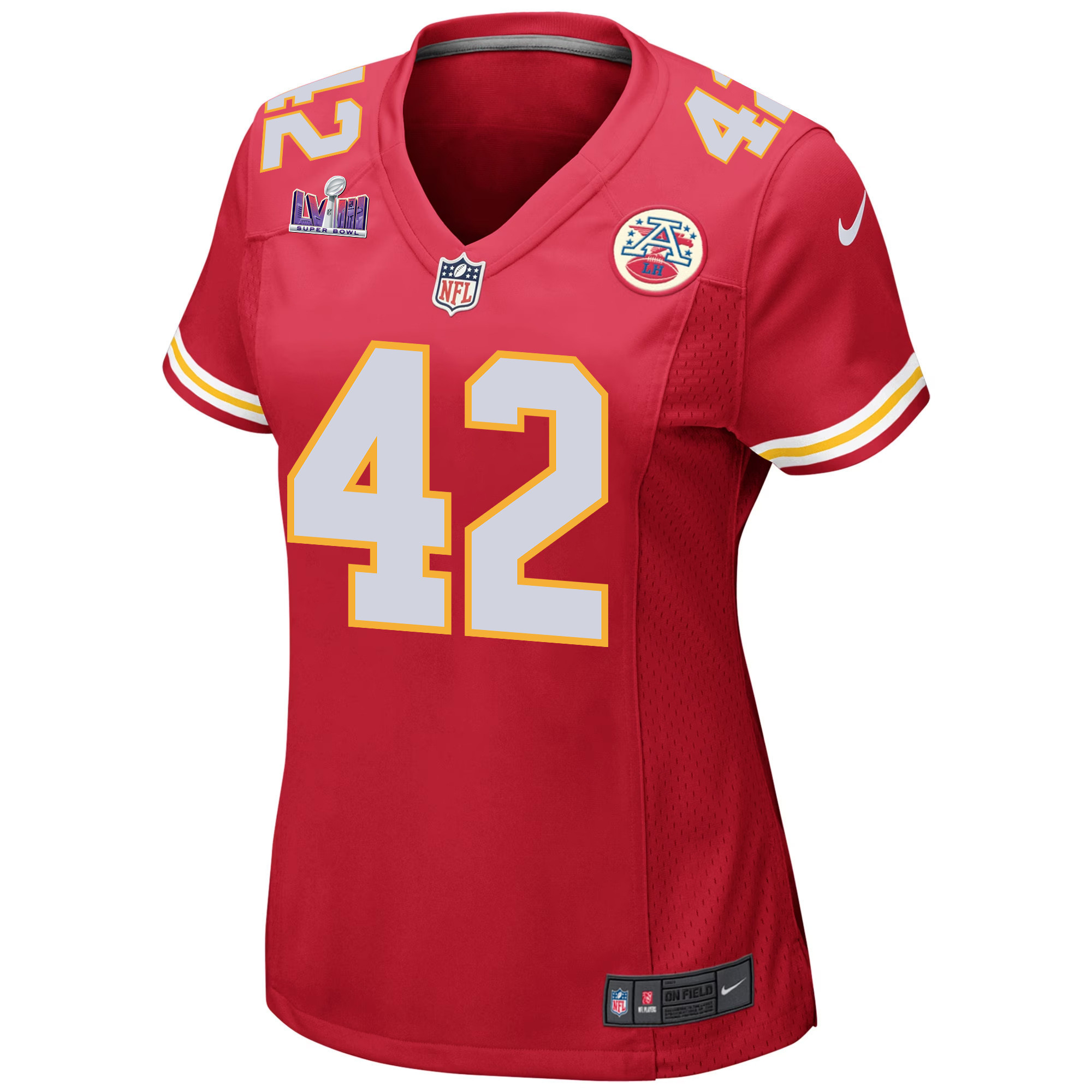 Tyree Gillespie 42 Kansas City Chiefs Super Bowl LVIII Patch Game Women Jersey - Red