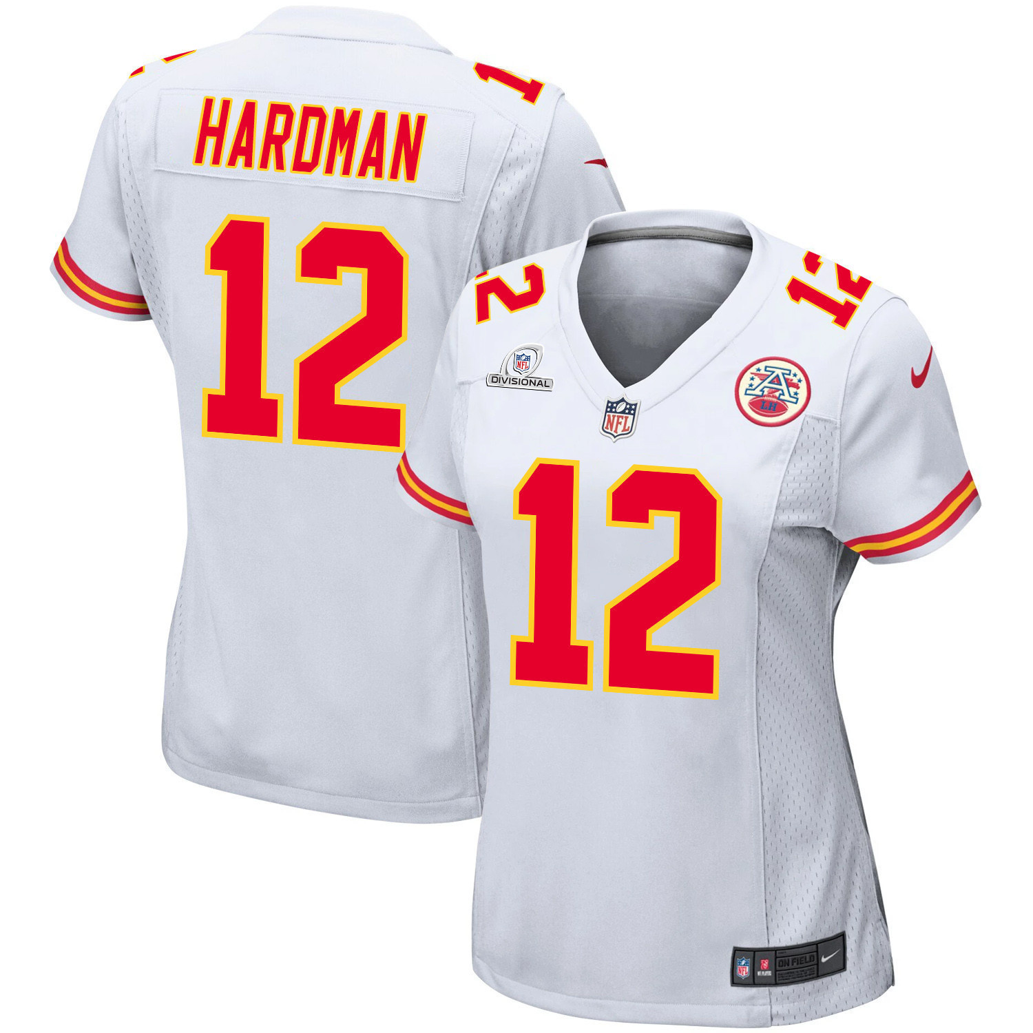 Mecole Hardman 12 Kansas City Chiefs Super Bowl LVIII Patch Game Women Jersey - White