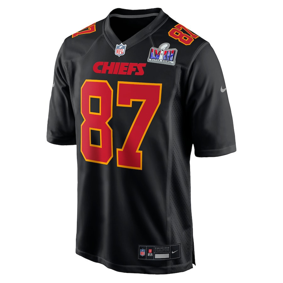 Travis Kelce 87 Kansas City Chiefs Super Bowl LVIII Fashion Game Men Jersey - Carbon Black