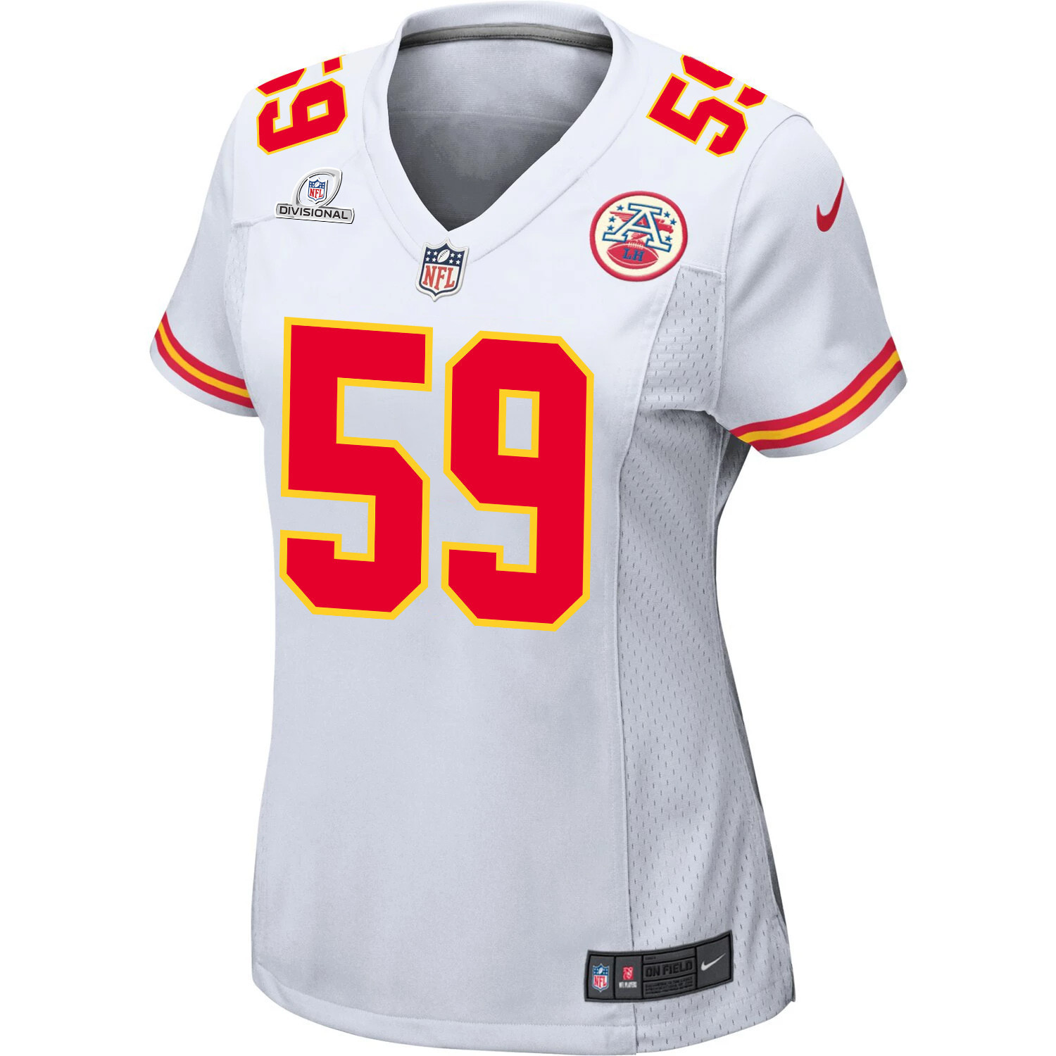 Darius Harris 59 Kansas City Chiefs Super Bowl LVIII Patch Game Women Jersey - White
