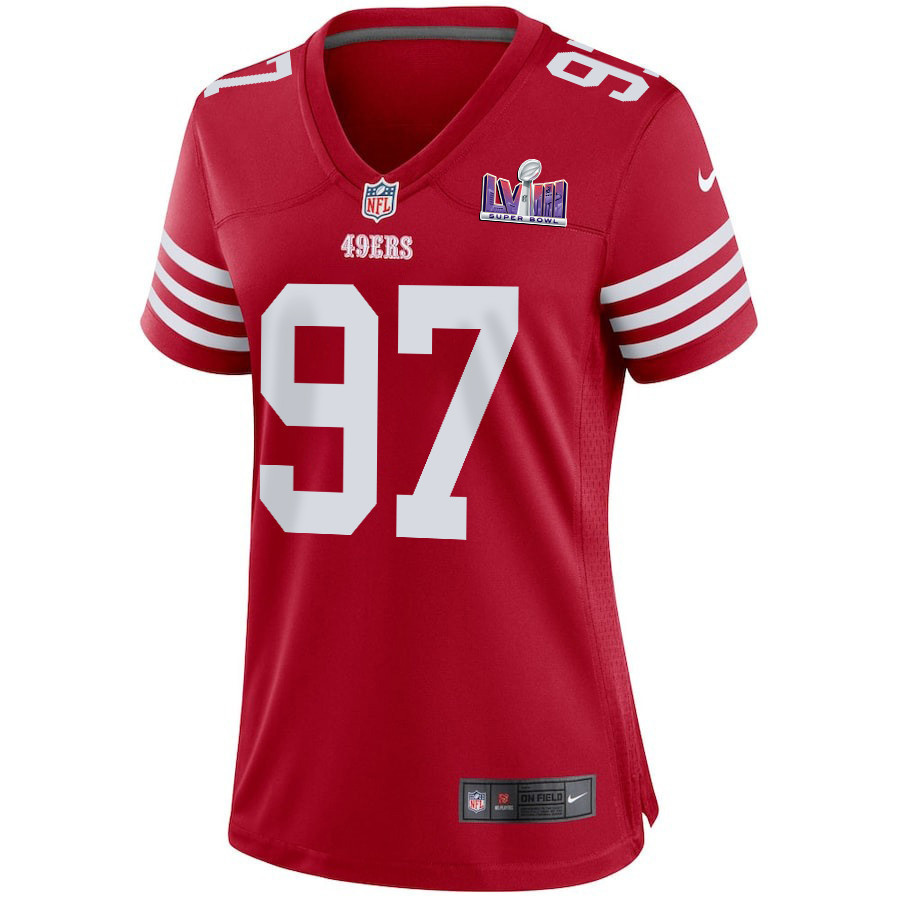 Nick Bosa 97 San Francisco 49ers Super Bowl LVIII Patch Game Women Jersey - Scarlet
