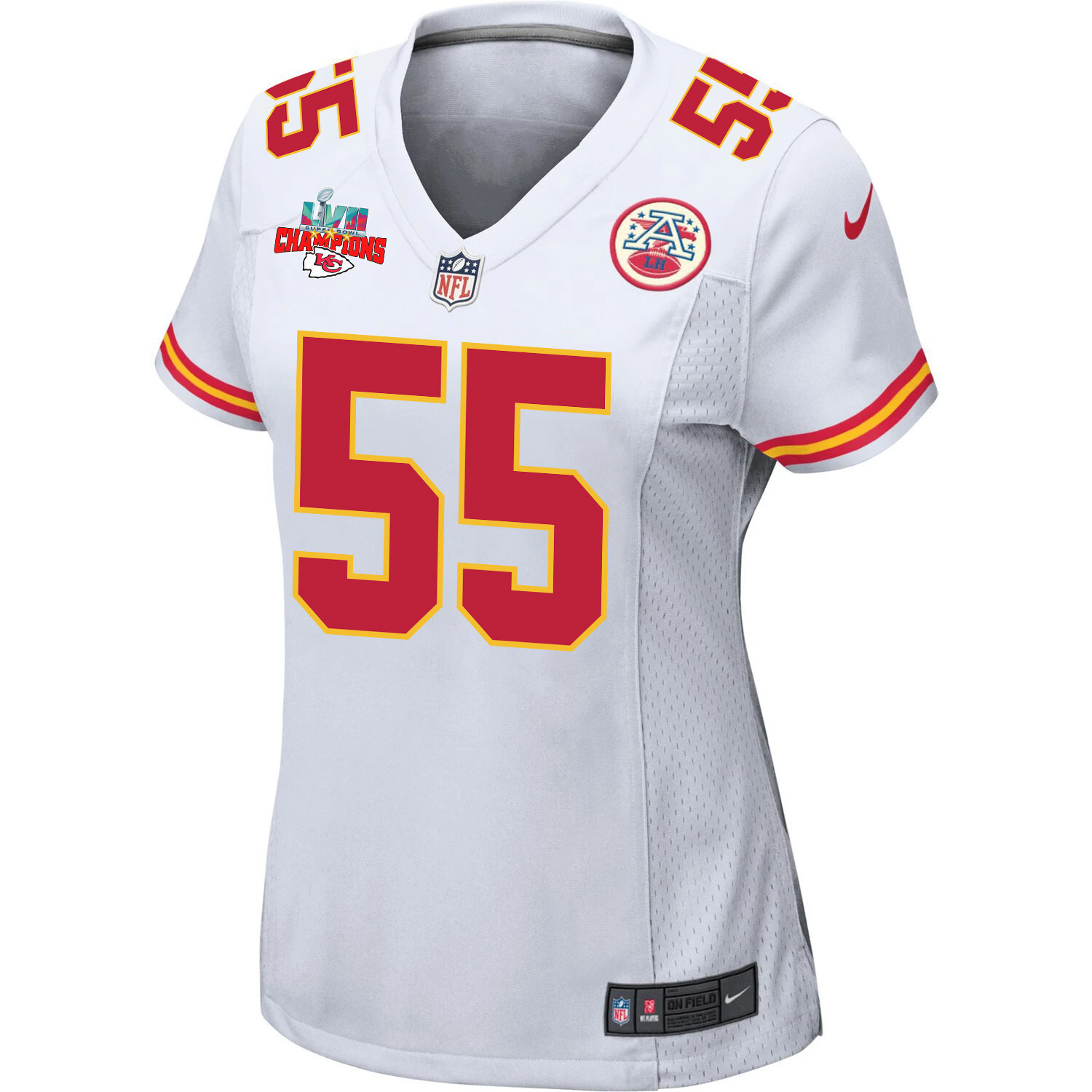 Frank Clark 55 Kansas City Chiefs Super Bowl LVII Champions 3 Stars Women Game Jersey - White