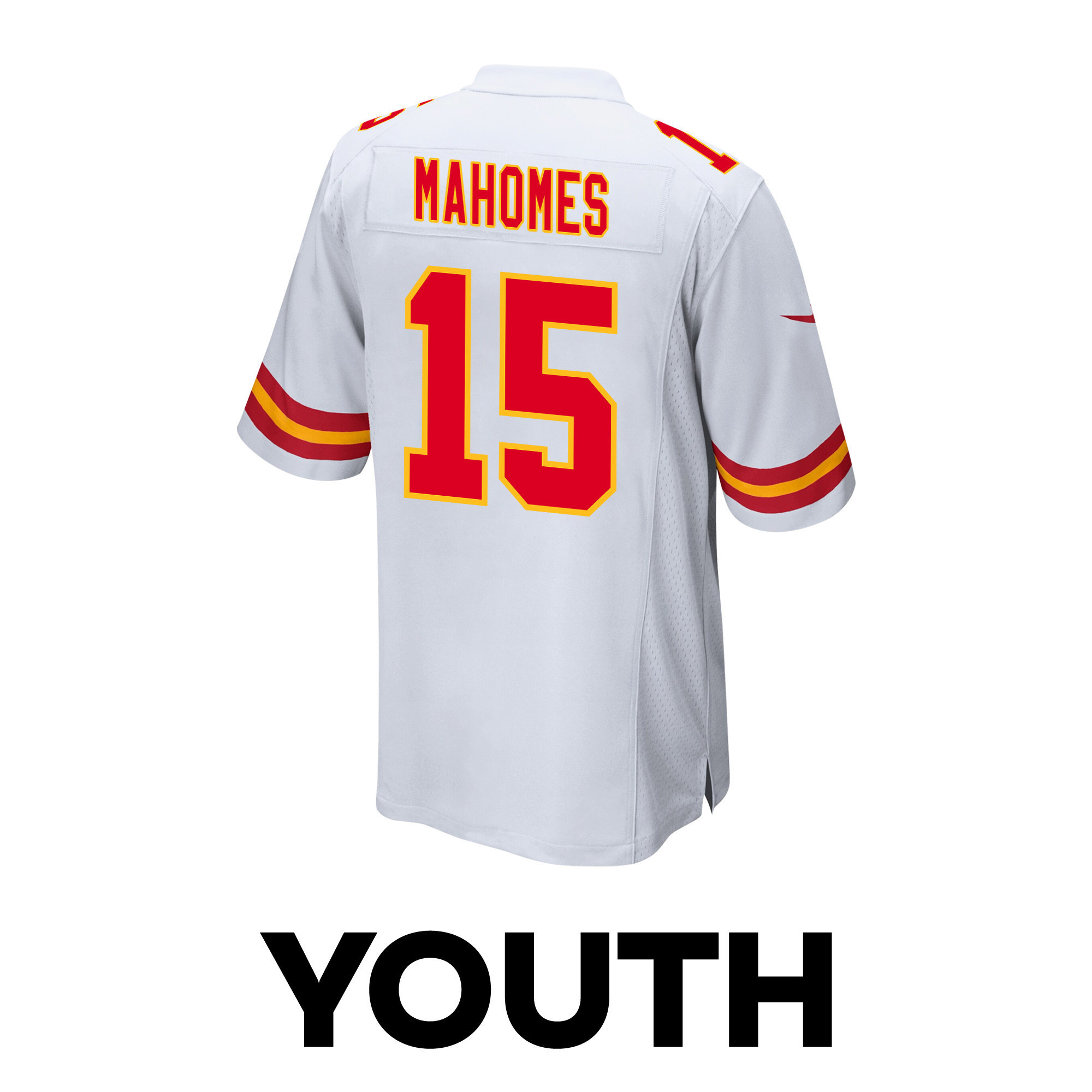 Patrick Mahomes 15 Kansas City Chiefs Super Bowl LVIII Patch Game YOUTH Jersey - White