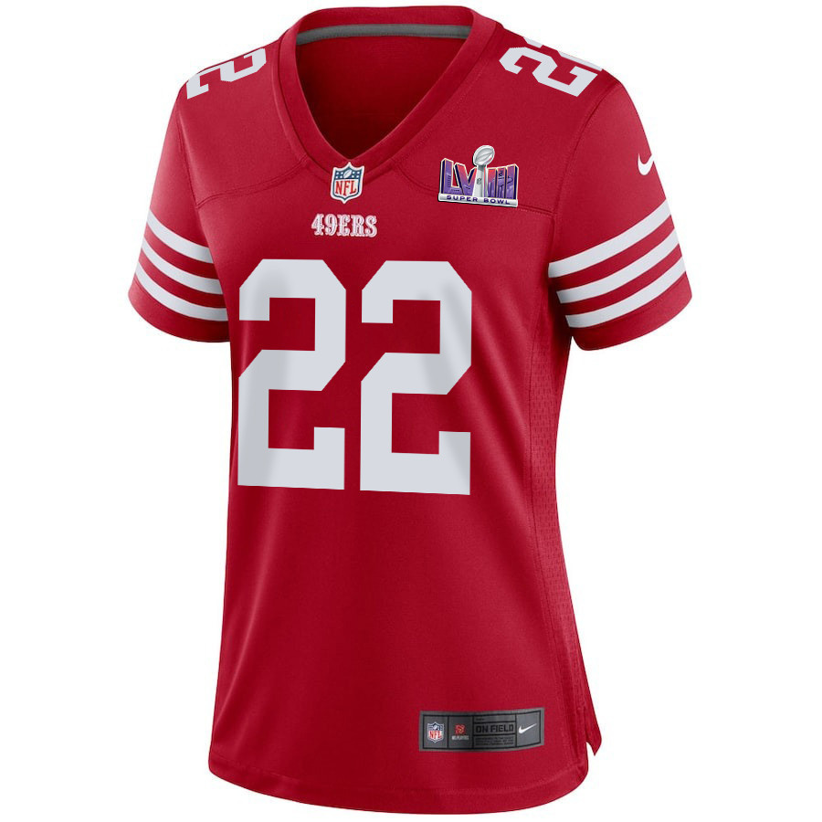 Jeremy McNichols 22 San Francisco 49ers Super Bowl LVIII Patch Game Women Jersey - Scarlet