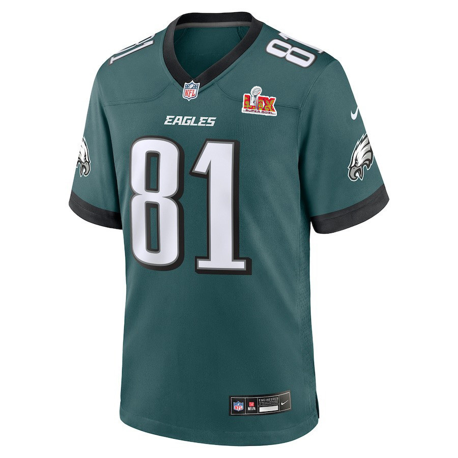 Grant Calcaterra #81 Philadelphia Eagles Super Bowl LIX Jersey - Men's - Midnight Green