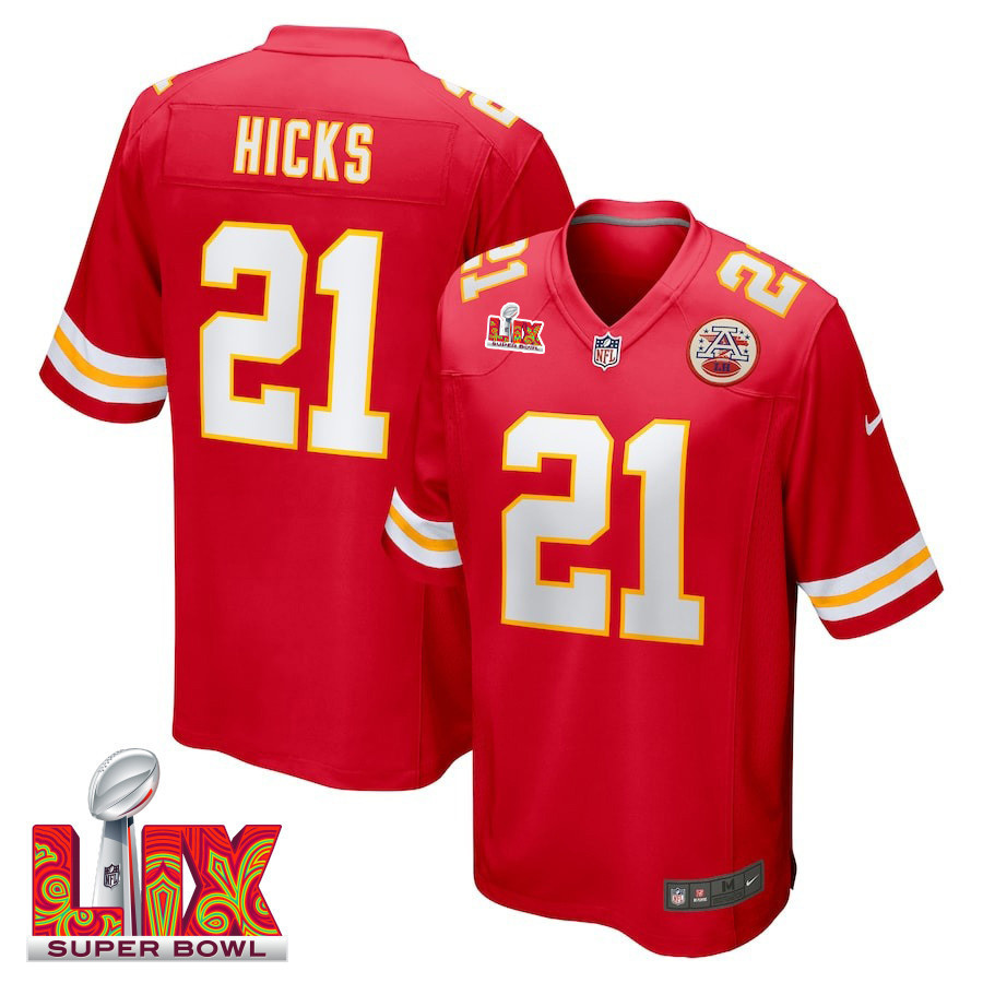 Jaden Hicks #21 Kansas City Chiefs Super Bowl LIX Jersey - Men's - Red