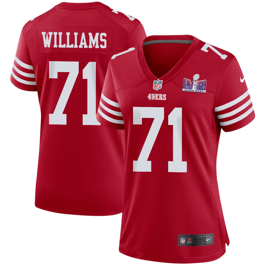Trent Williams 71 San Francisco 49ers Super Bowl LVIII Patch Game Women Jersey - Scarlet