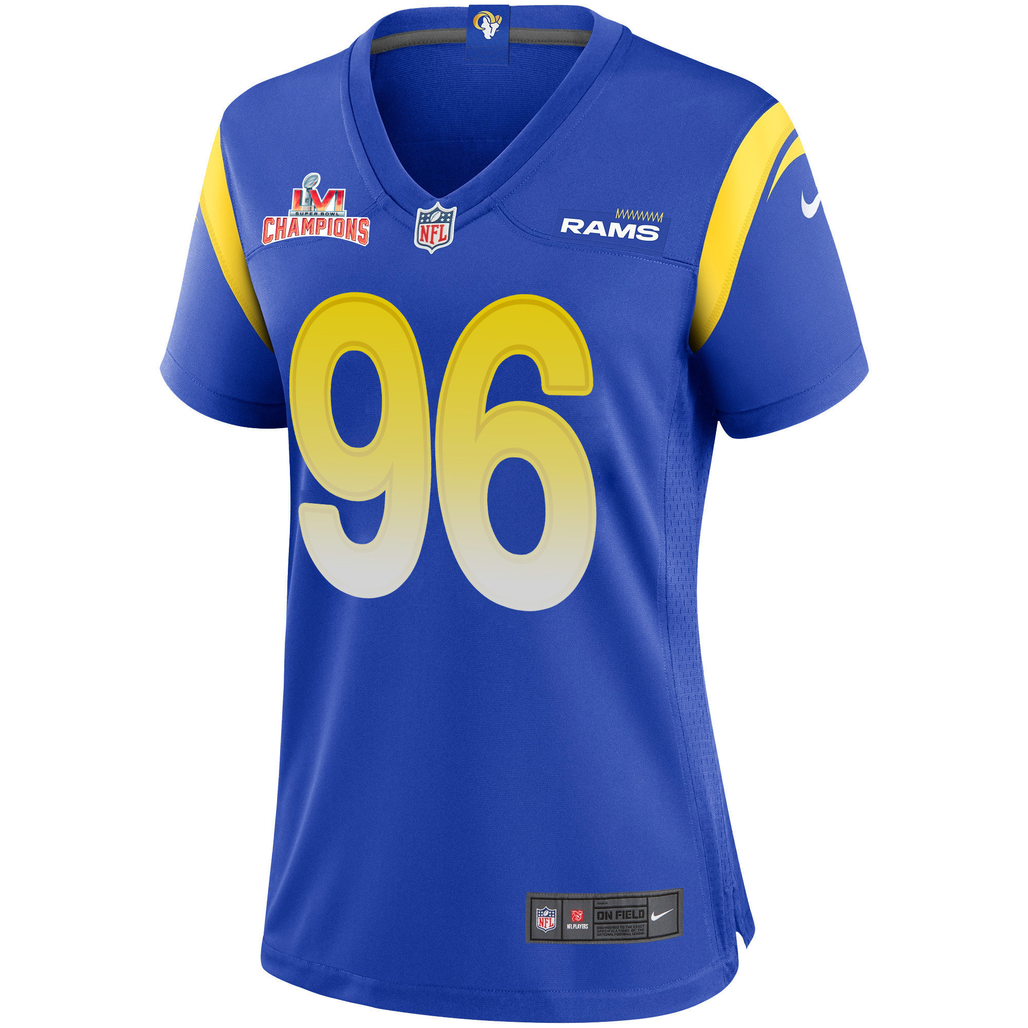 Super Bowl LVI Champions Los Angeles Rams Michael Hoecht 96 Royal Women's Jersey Jersey