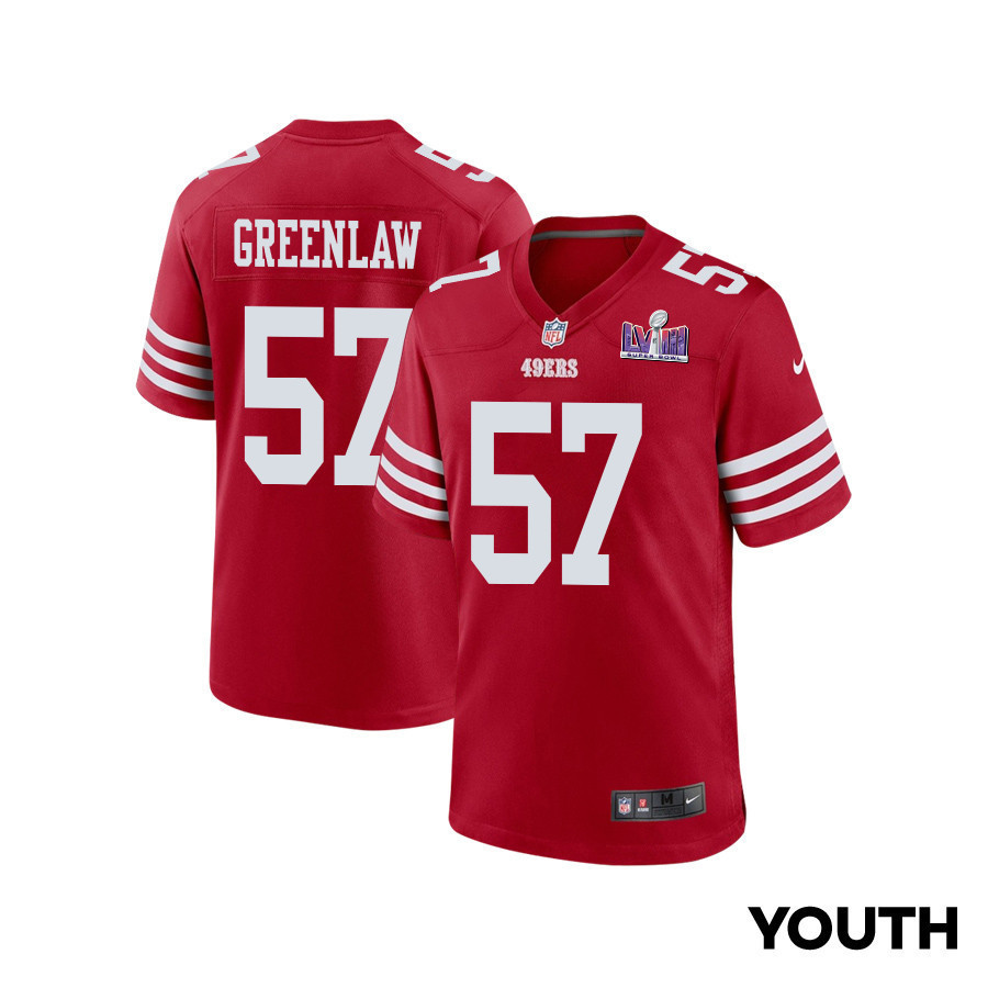 Dre Greenlaw 57 San Francisco 49ers Super Bowl LVIII Patch Game YOUTH Jersey - Scarlet