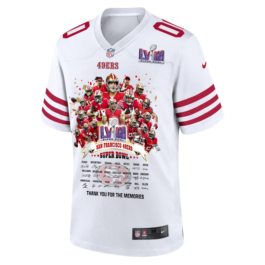 San Francisco 49ers Super Bowl LVIII Thanks For Memories Game Custom Men Jersey - White