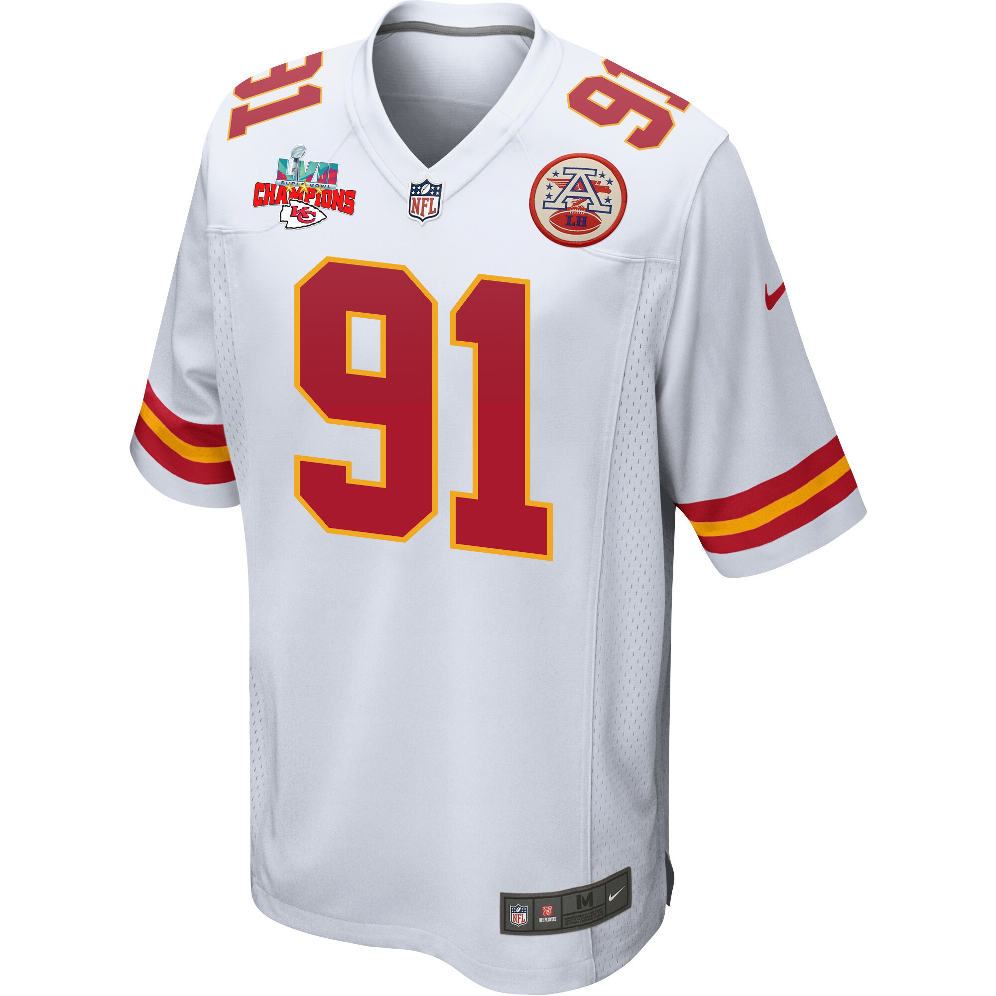Derrick Nnadi 91 Kansas City Chiefs Super Bowl LVII Champions 3 Stars Men Game Jersey - White