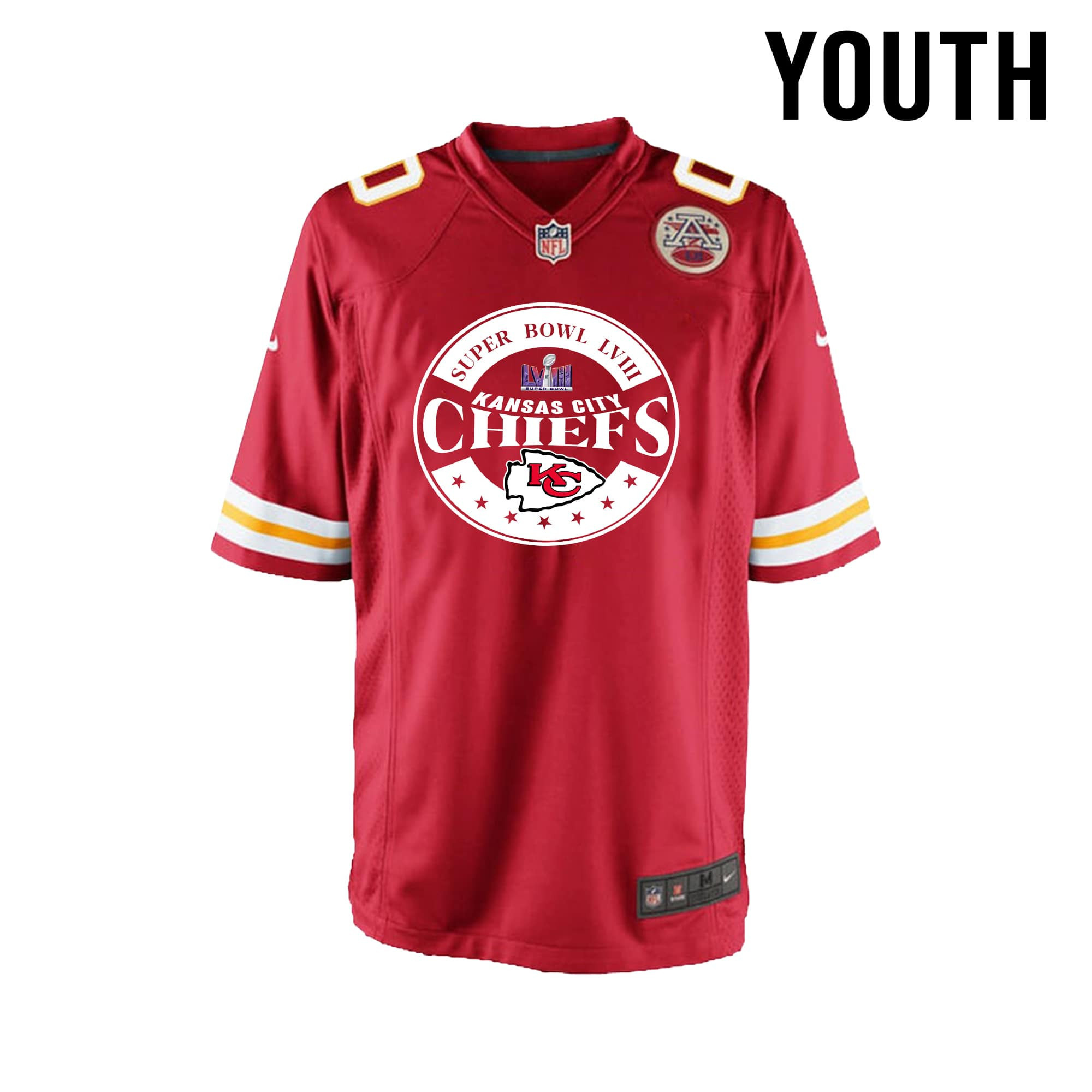 Kansas City Chiefs Super Bowl LVIII Game Circle YOUTH Jersey - Red V4