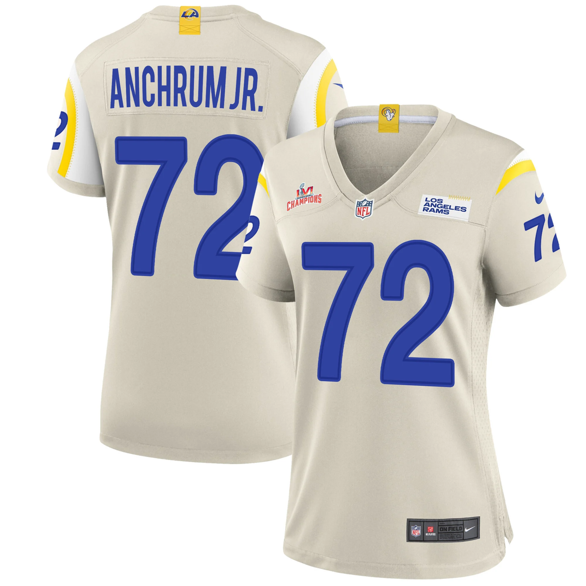 Super Bowl LVI Champions Los Angeles Rams Tremayne Anchrum Jr. 72 Bone Women's Jersey Jersey