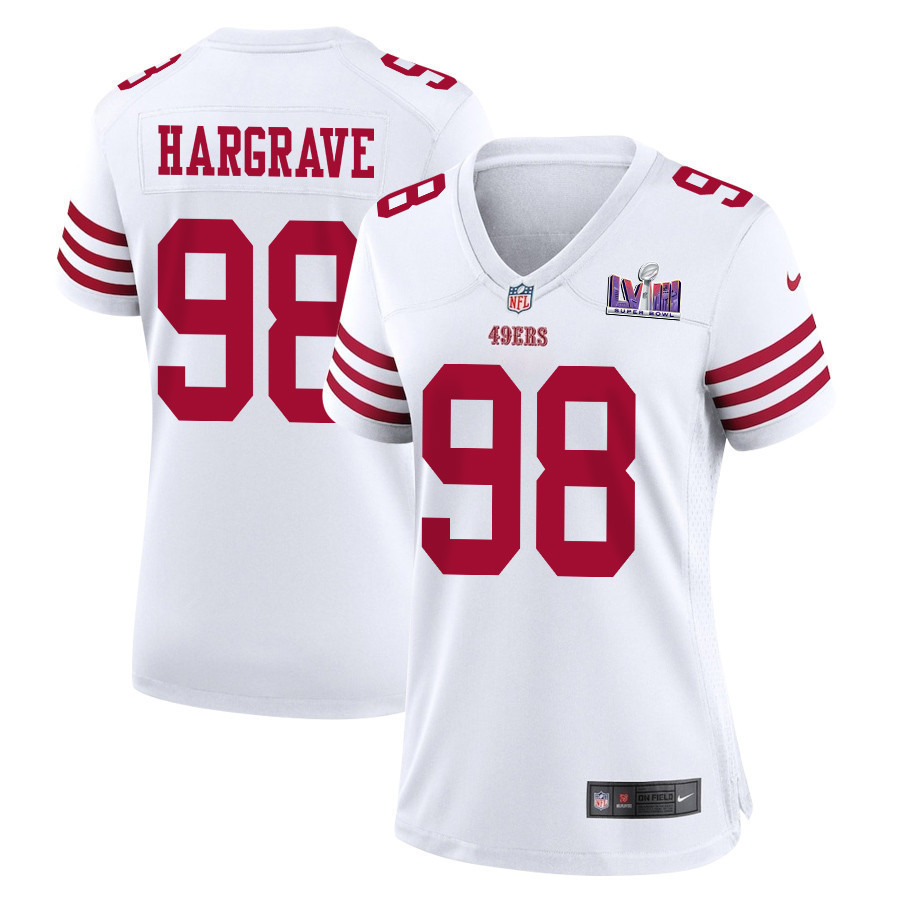 Javon Hargrave 98 San Francisco 49ers Super Bowl LVIII Patch Game Women Jersey - White