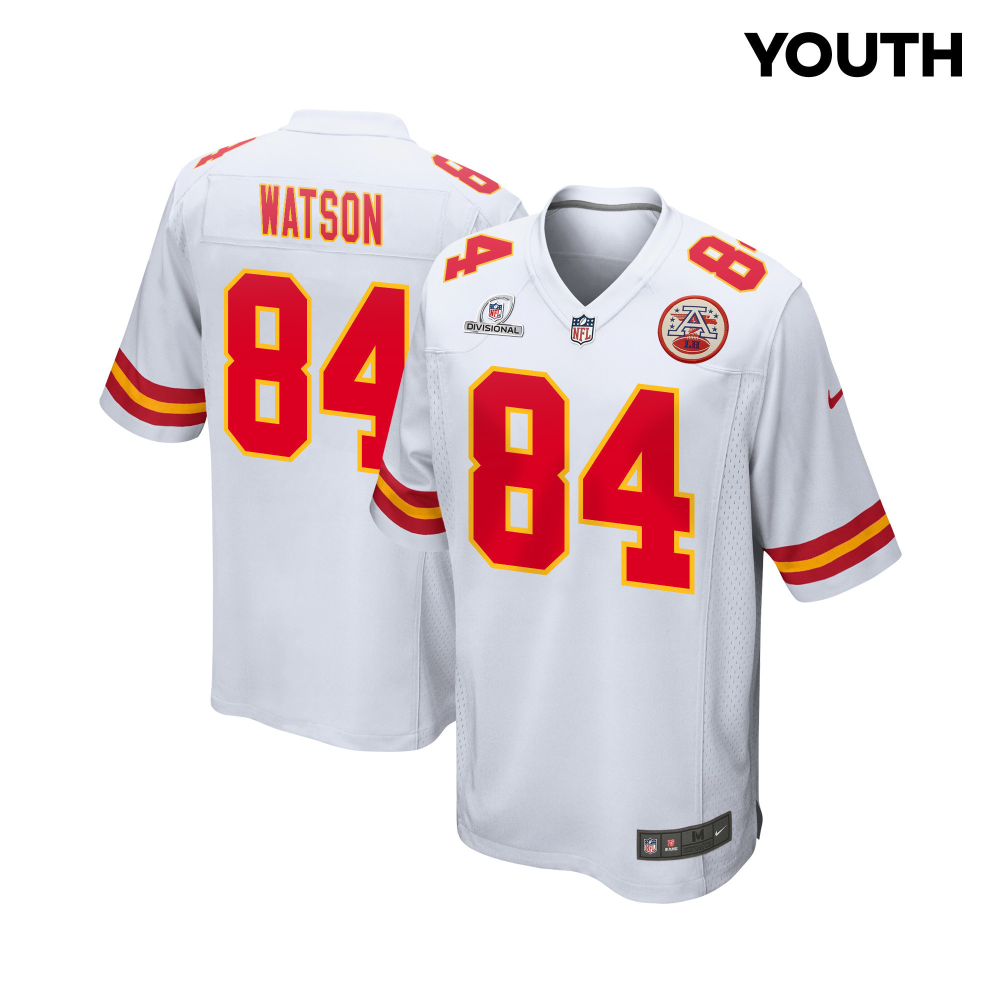 Justin Watson 84 Kansas City Chiefs Super Bowl LVIII Patch Game YOUTH Jersey - White