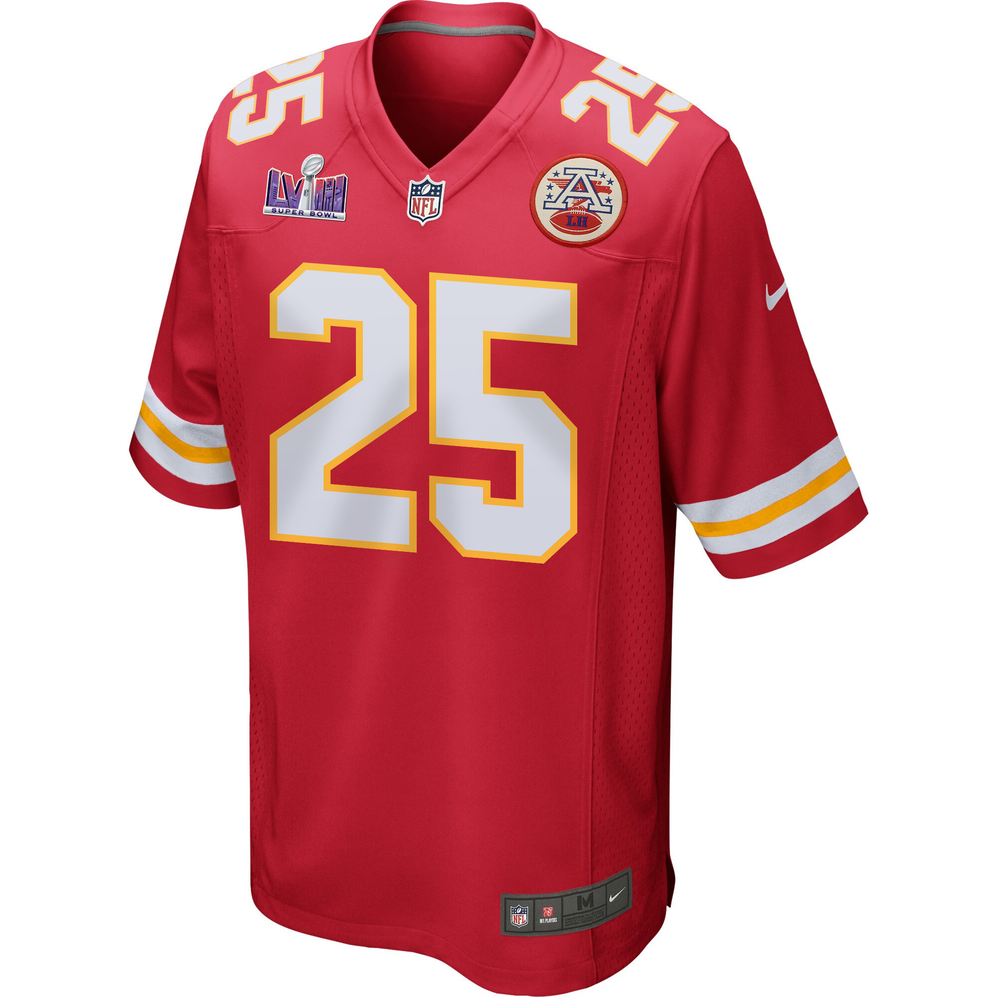Clyde Edwards-Helaire 25 Kansas City Chiefs Super Bowl LVIII Patch Game Men Jersey - Red