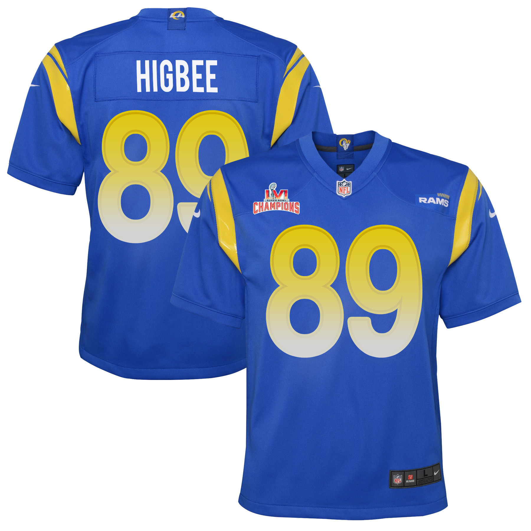Super Bowl LVI Champions Los Angeles Rams Tyler Higbee 89 Royal Youth's Jersey Jersey