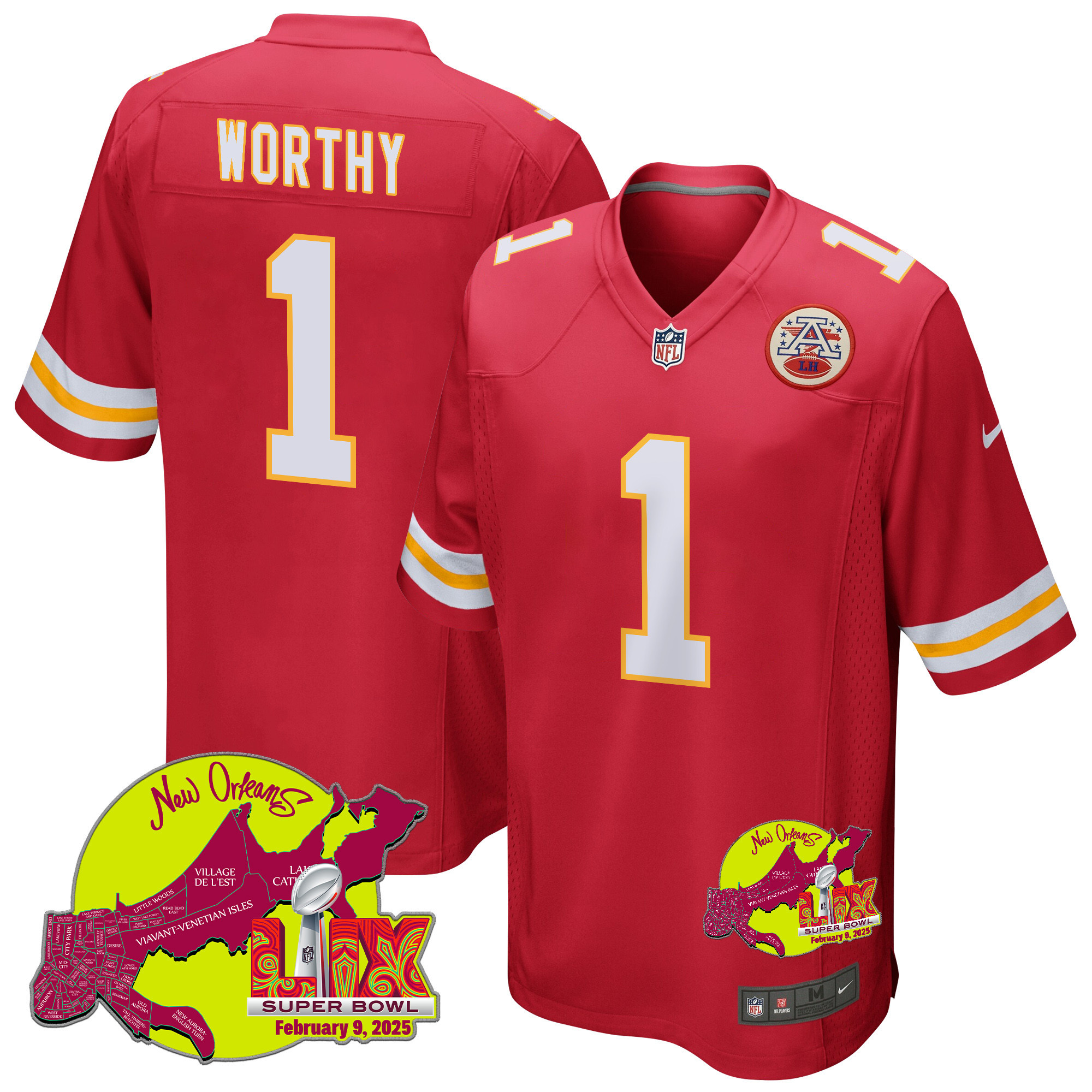 Xavier Worthy 1 Kansas City Chiefs Super Bowl LIX New Orleans Patch Game Men Jersey - Red