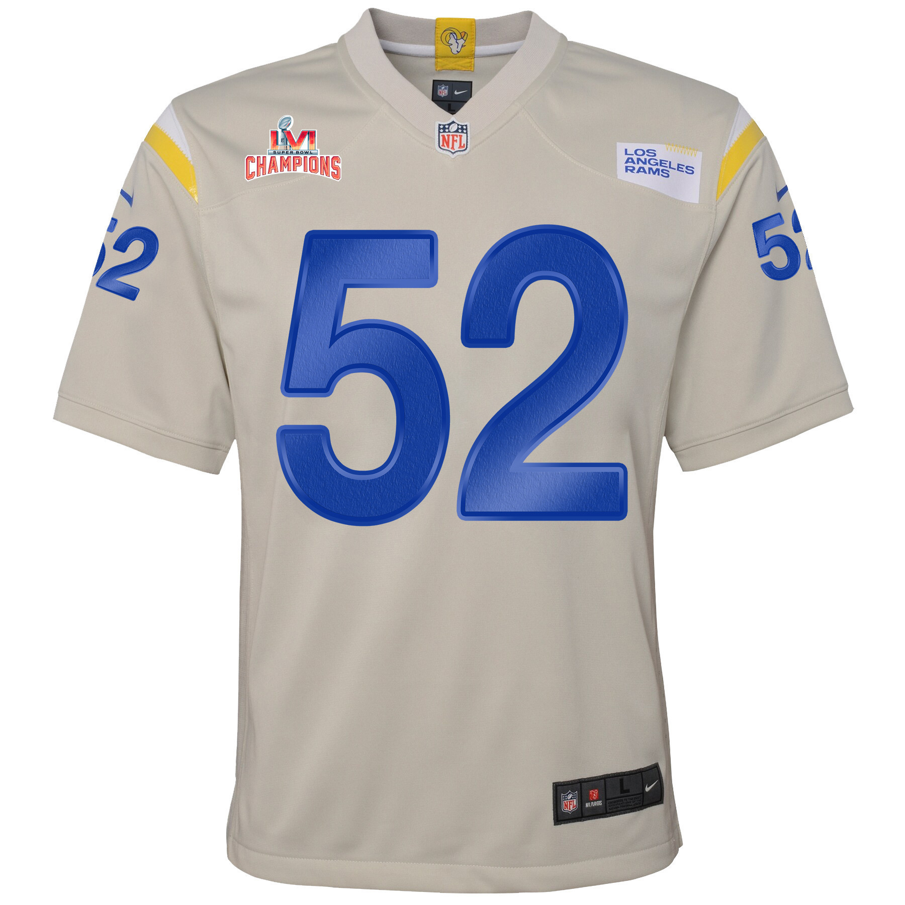 Super Bowl LVI Champions Los Angeles Rams Terrell Lewis 52 Bone Youth's Jersey Jersey