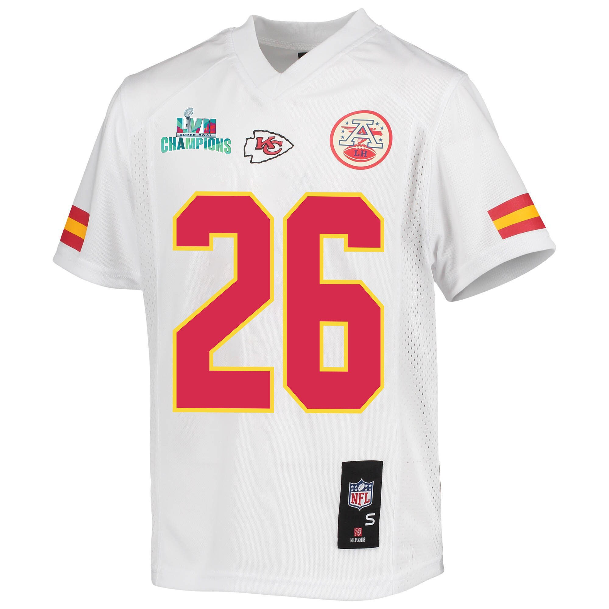 Deon Bush 26 Kansas City Chiefs Super Bowl LVII Champions Youth Game Jersey - White