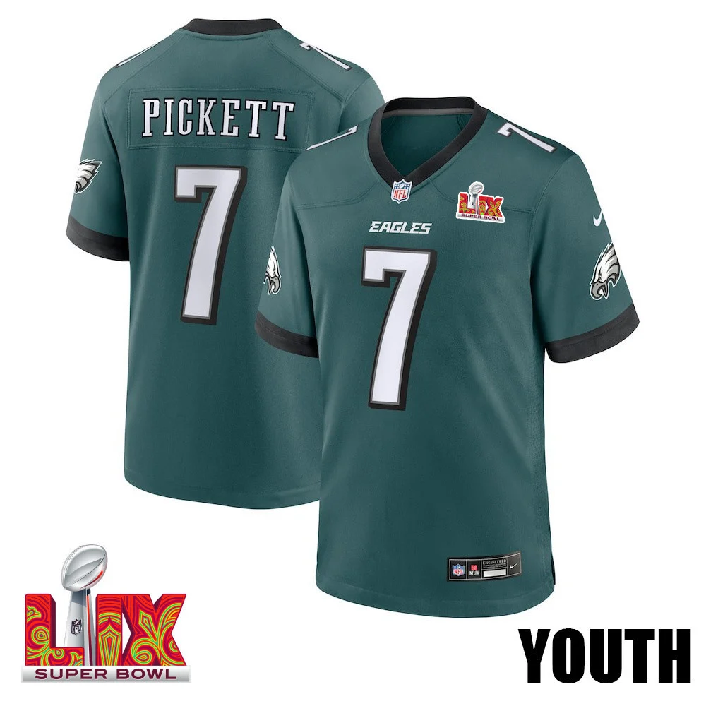 Kenny Pickett #7 Philadelphia Eagles Super Bowl LIX YOUTH Jersey - Midnight Green