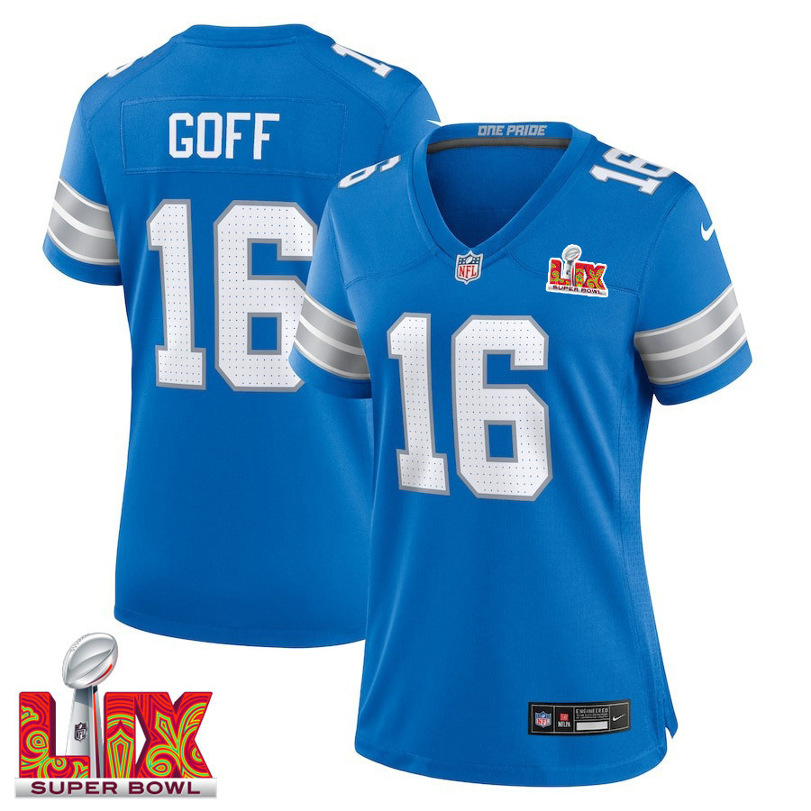 Jared Goff #16 Detroit Lions Super Bowl LIX Women's Jersey - Blue