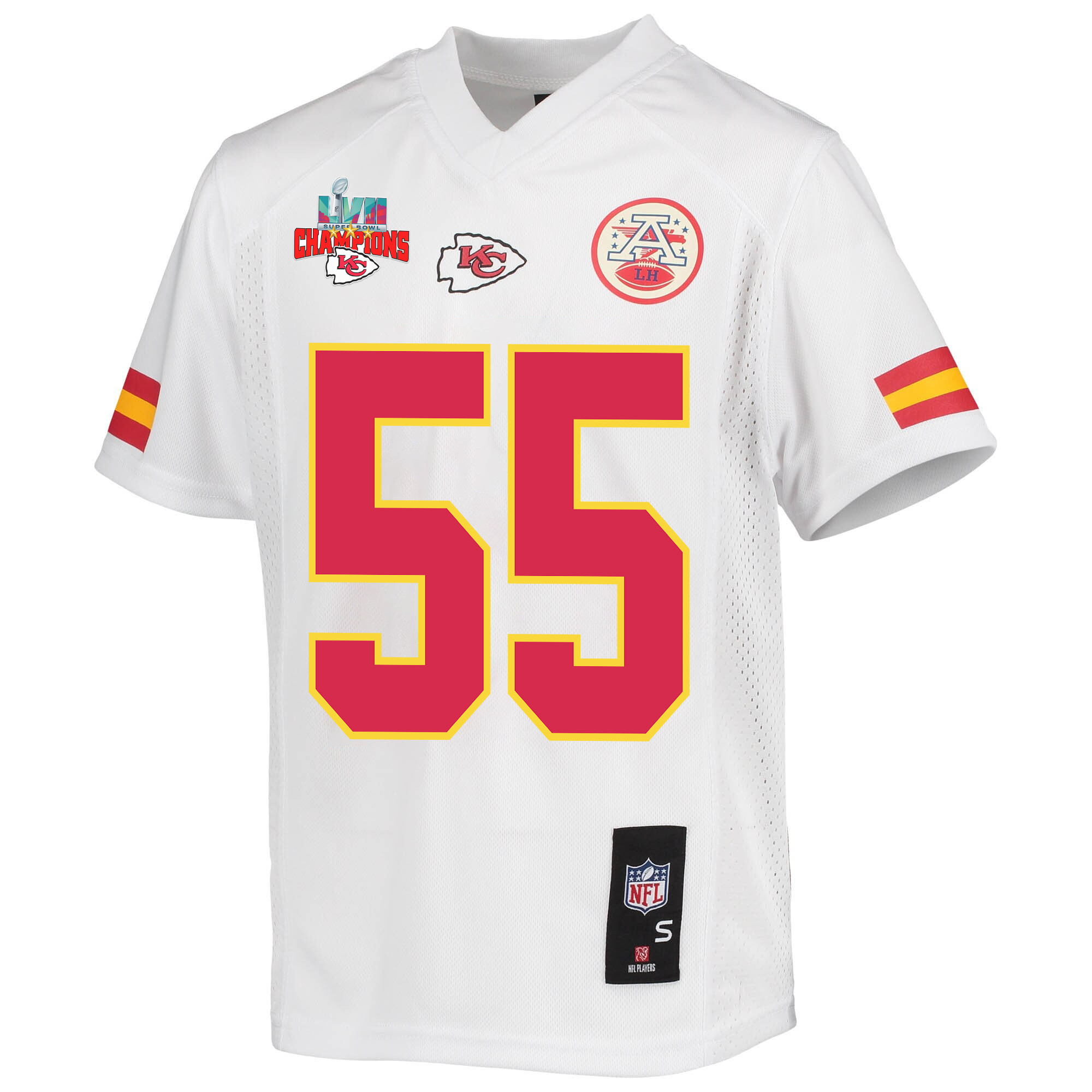 Frank Clark 55 Kansas City Chiefs Super Bowl LVII Champions 3 Stars Youth Game Jersey - White