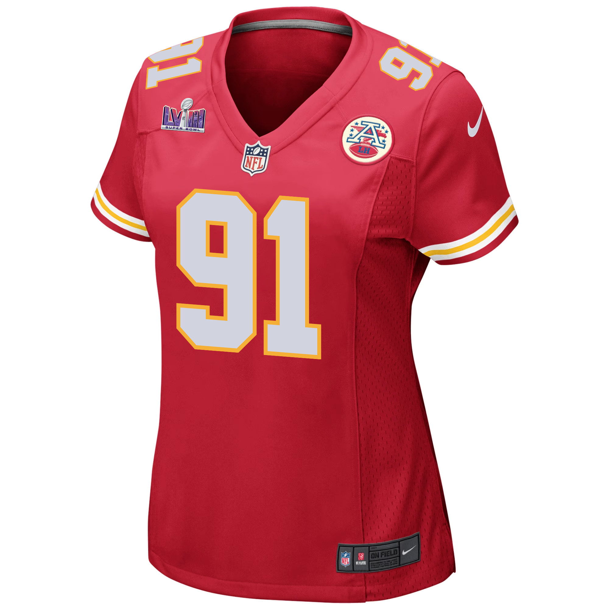 Derrick Nnadi 91 Kansas City Chiefs Super Bowl LVIII Patch Game Women Jersey - Red