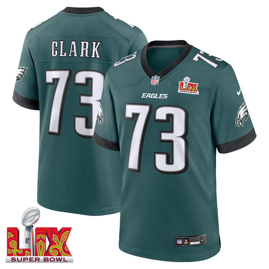 Le'Raven Clark #73 Philadelphia Eagles Super Bowl LIX Jersey - Men's - Midnight Green