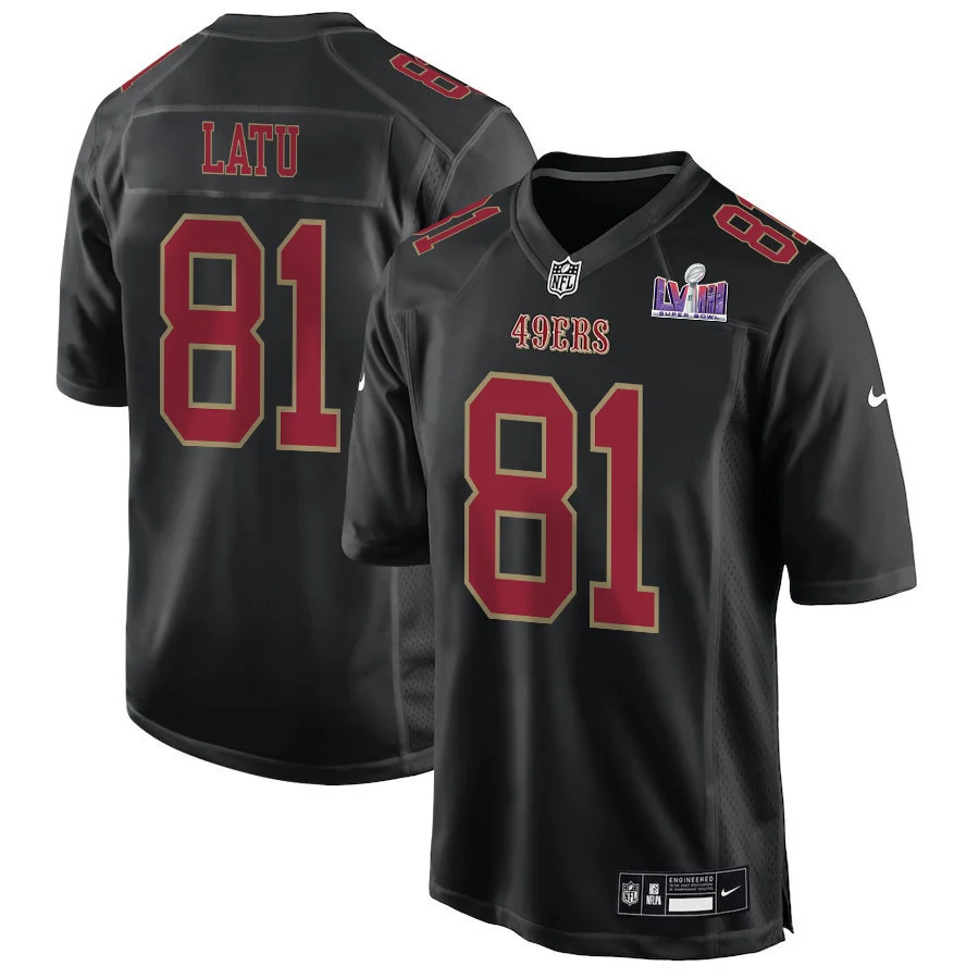 Cameron Latu 81 San Francisco 49ers Super Bowl LVIII Patch Fashion Game Men Jersey - Carbon Black