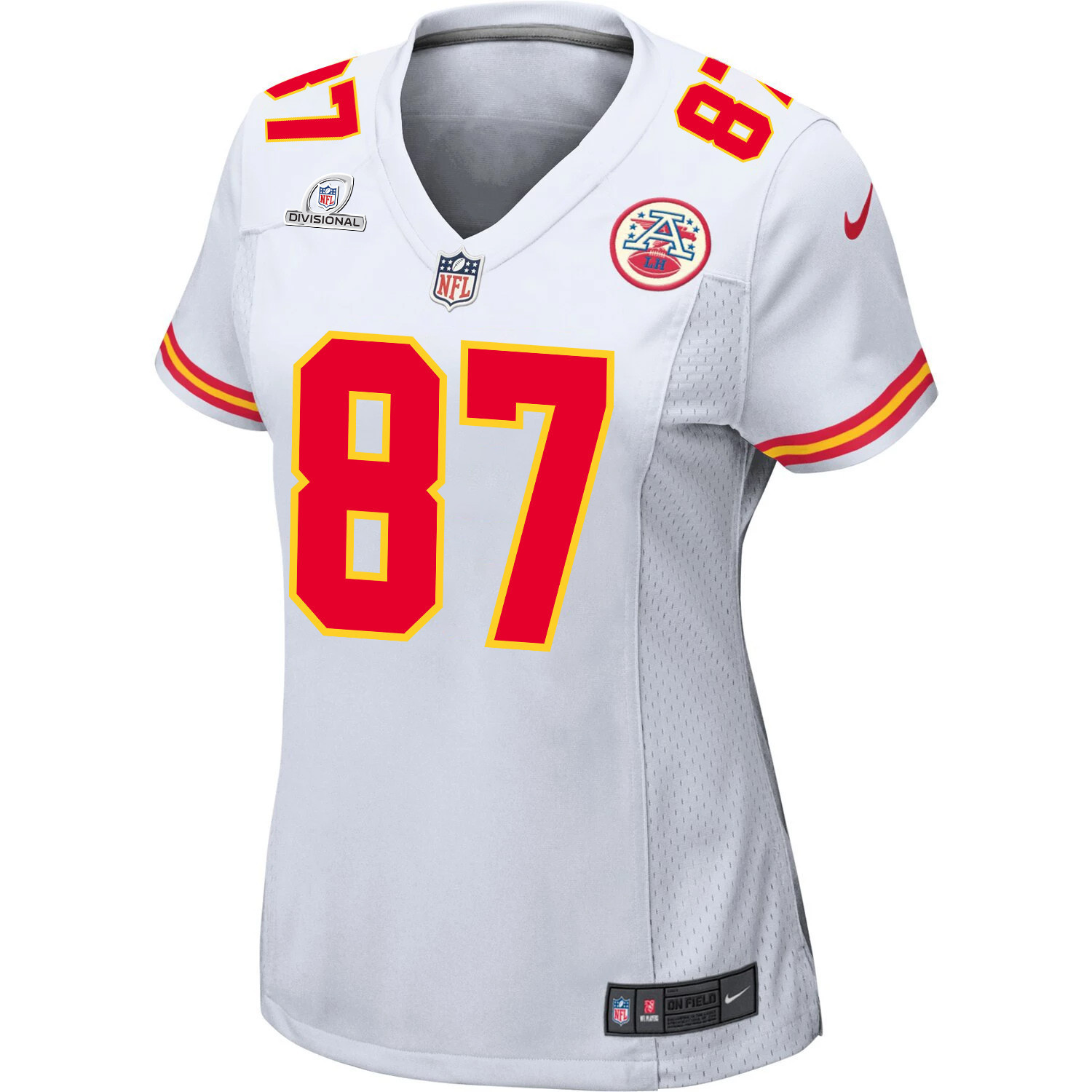 Travis Kelce 87 Kansas City Chiefs Super Bowl LVIII Patch Game Women Jersey - White