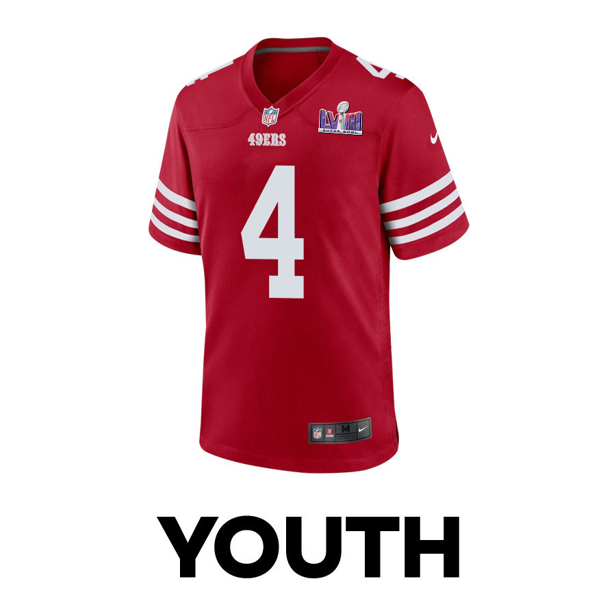 Jake Moody 4 San Francisco 49ers Super Bowl LVIII Patch Game YOUTH Jersey - Scarlet