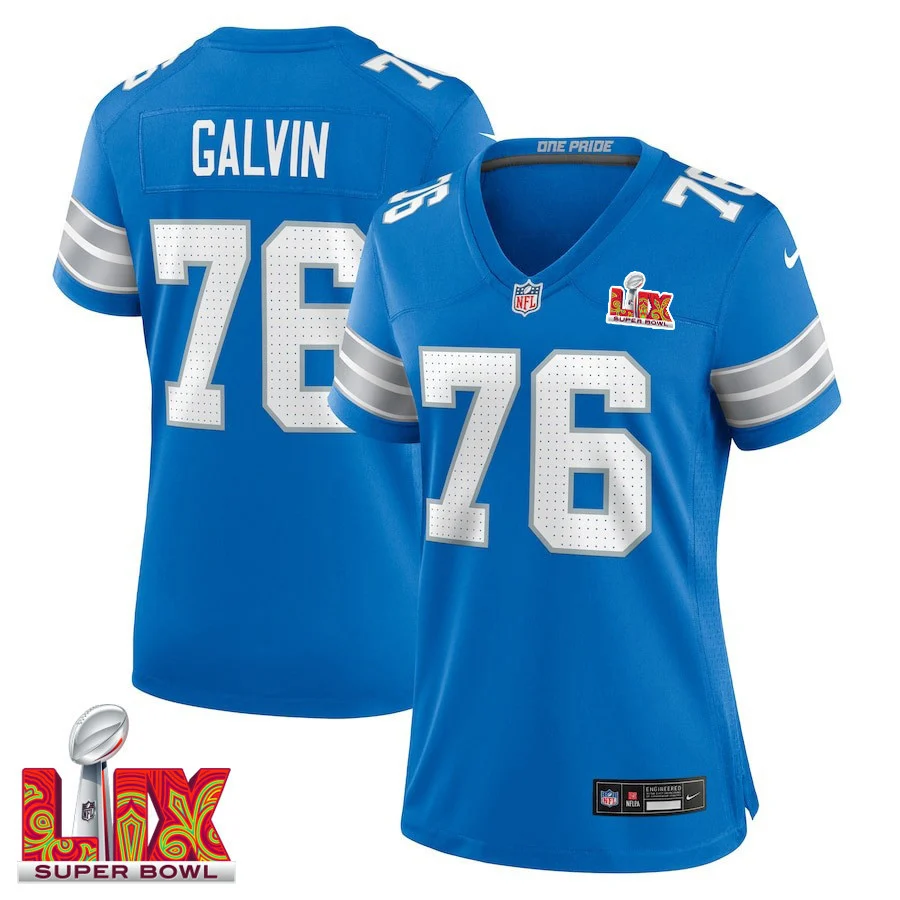 Connor Galvin #76 Detroit Lions Super Bowl LIX Women's Jersey - Blue