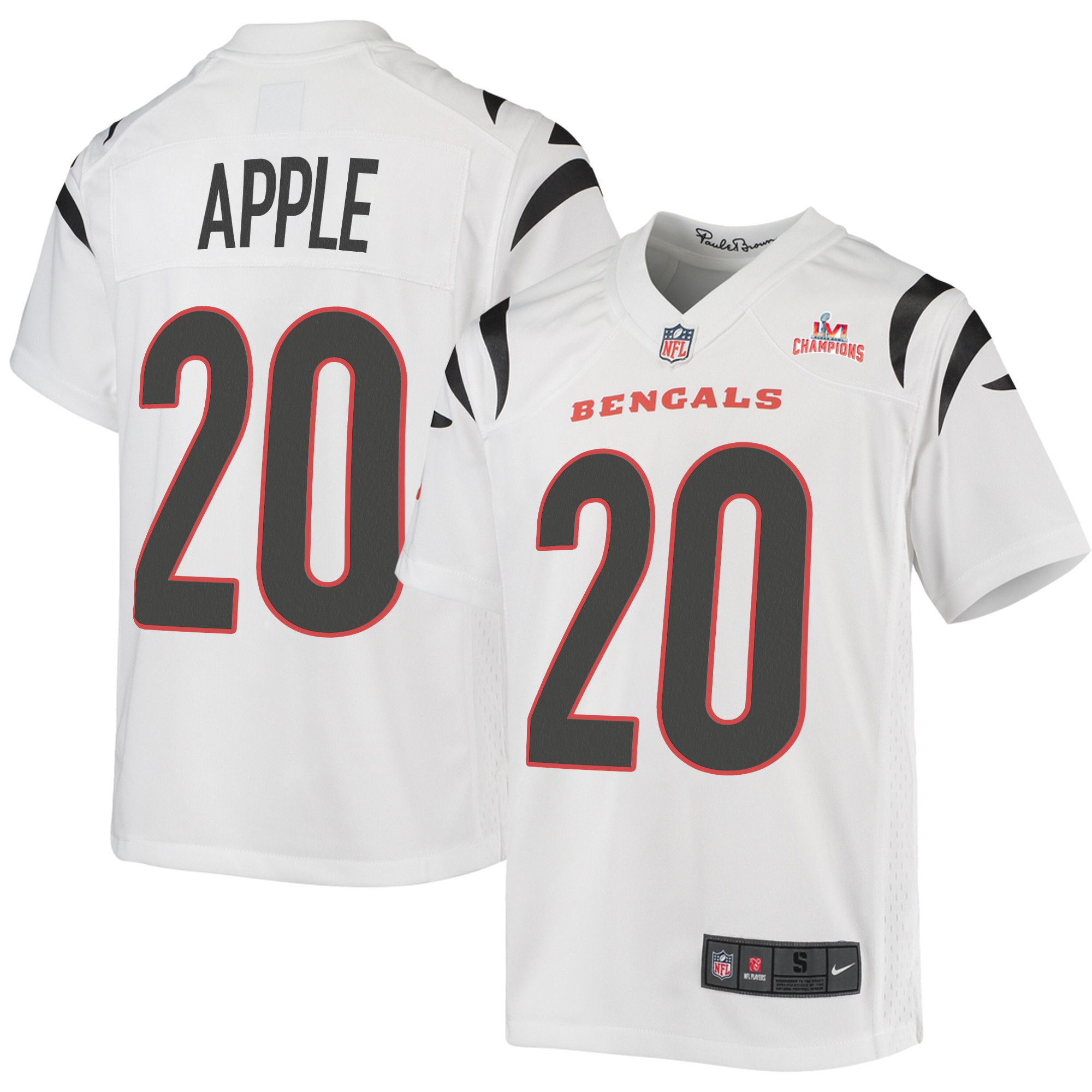 Super Bowl LVI Champions Cincinnati Bengals Eli Apple 20 White Youth's Jersey Jersey