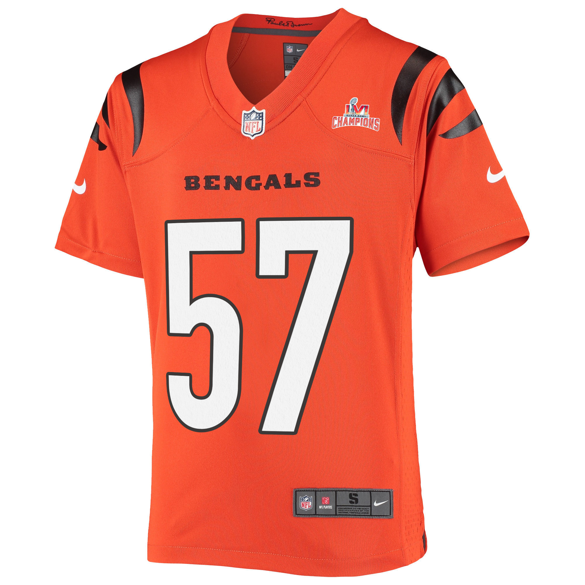 Super Bowl LVI Champions Cincinnati Bengals Germaine Pratt 57 Orange Youth's Jersey Jersey