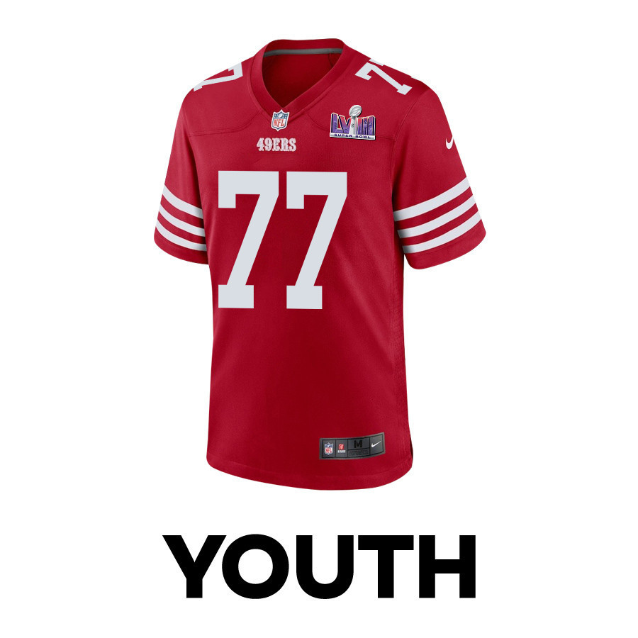 Alfredo Gutierrez 77 San Francisco 49ers Super Bowl LVIII Patch Game YOUTH Jersey - Scarlet