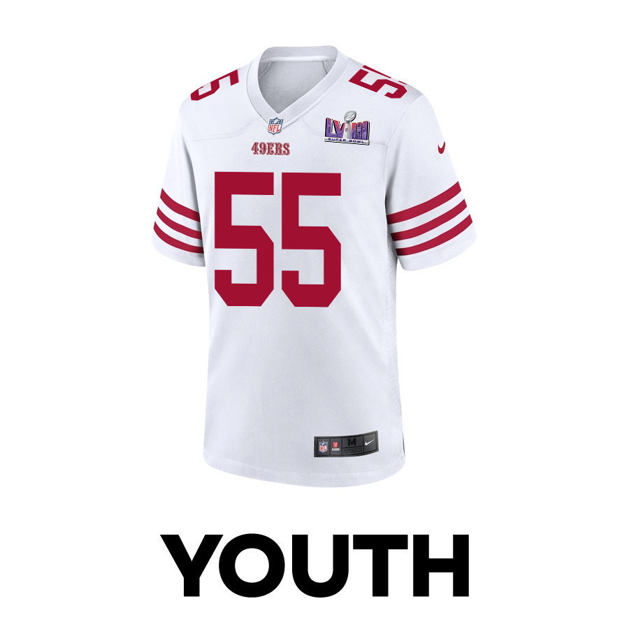 Jon Feliciano 55 San Francisco 49ers Super Bowl LVIII Patch Game YOUTH Jersey - White