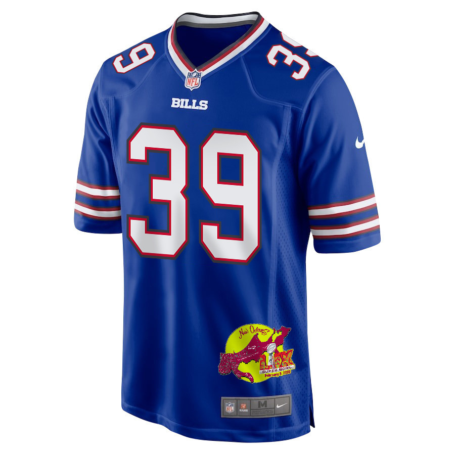 Cam Lewis 39 Buffalo Bills Super Bowl LIX New Orleans Patch Game Men Jersey - Royal
