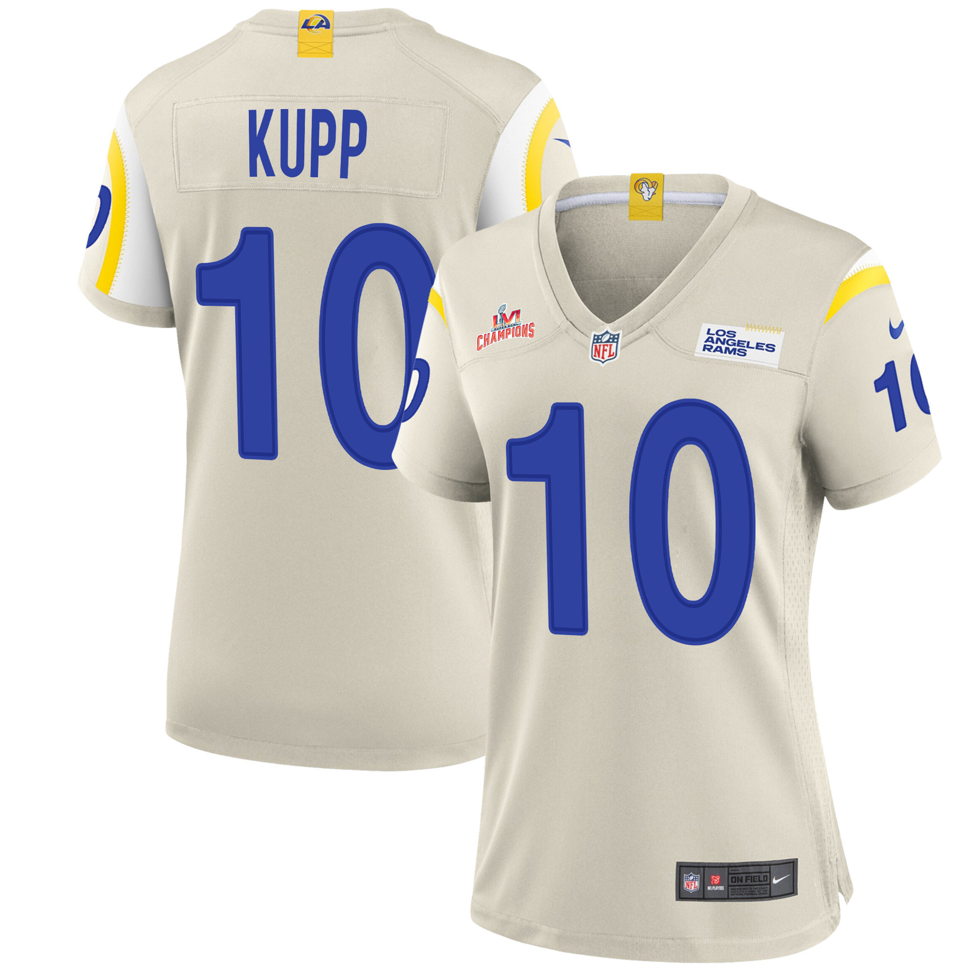 Super Bowl LVI Champions Los Angeles Rams Cooper Kupp 10 Bone Women's Jersey Jersey