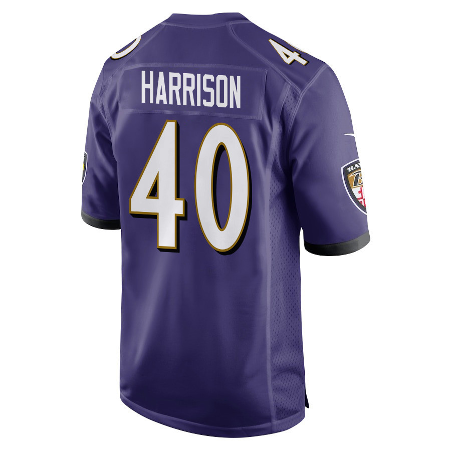Malik Harrison 40 Baltimore Ravens Super Bowl LIX New Orleans Patch Game Men Jersey - Purple