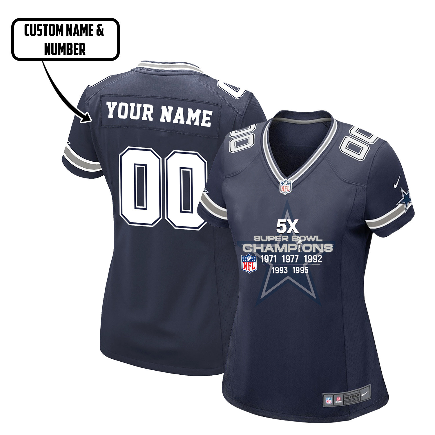 Dallas Cowboys 5X Super Bowl Champions Jersey - Women, Navy