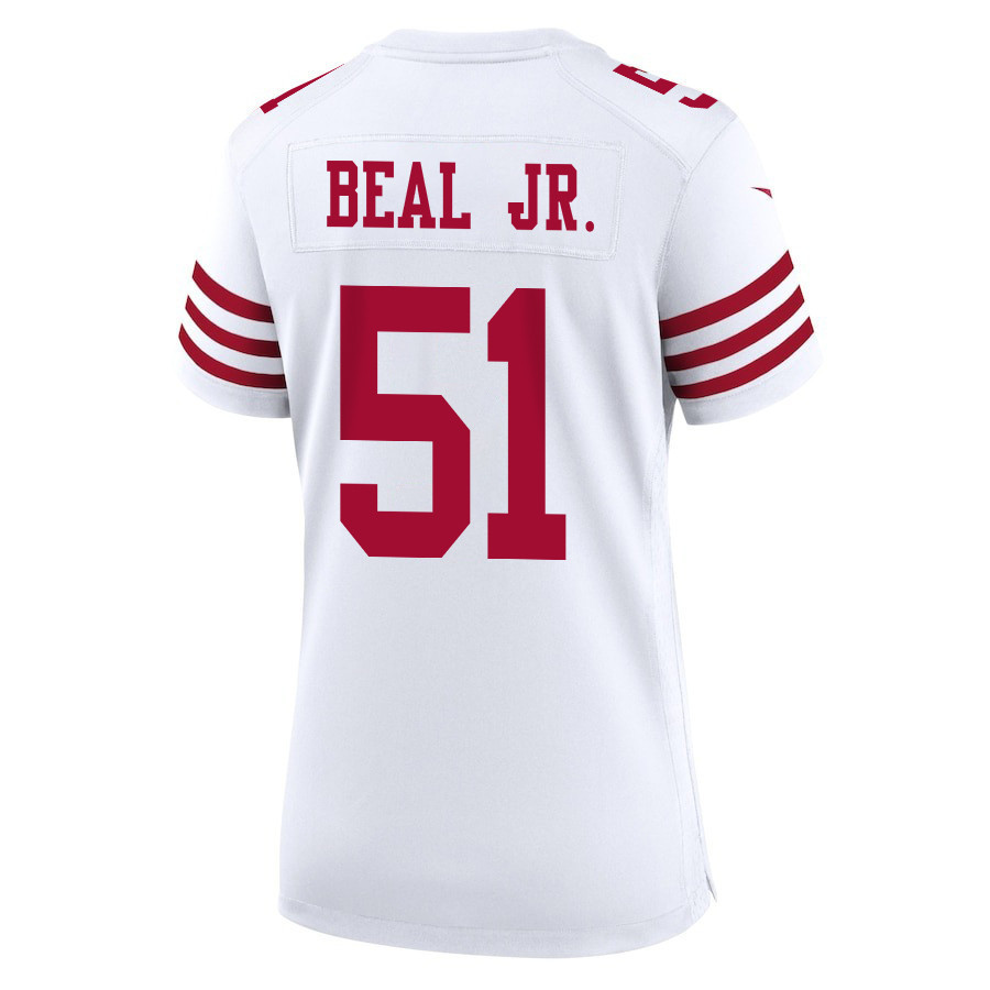 Robert Beal Jr. 51 San Francisco 49ers Super Bowl LVIII Patch Game Women Jersey - White