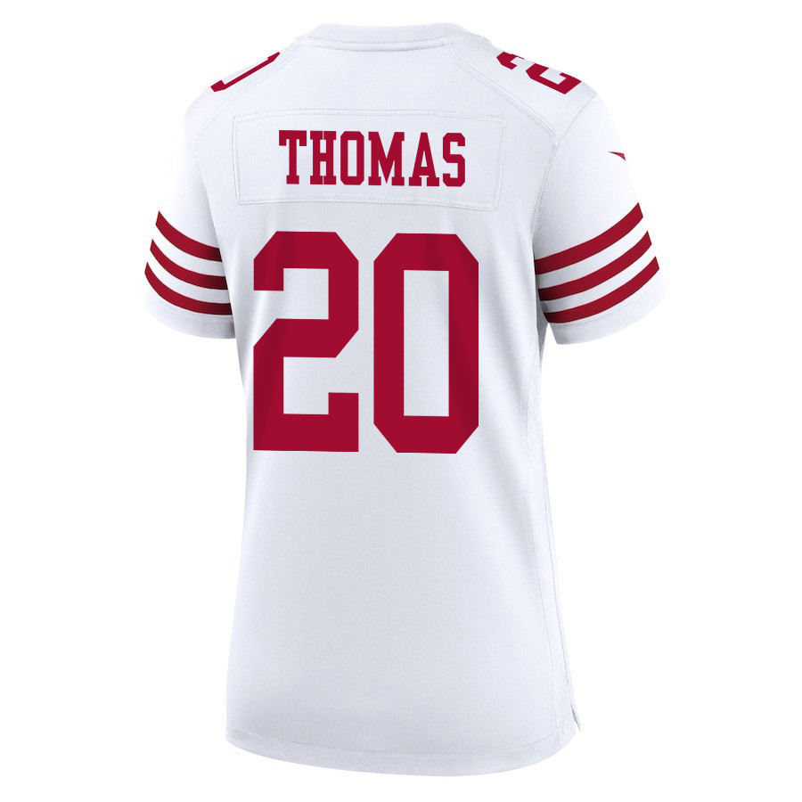 Ambry Thomas 20 San Francisco 49ers Super Bowl LVIII Patch Game Women Jersey - White