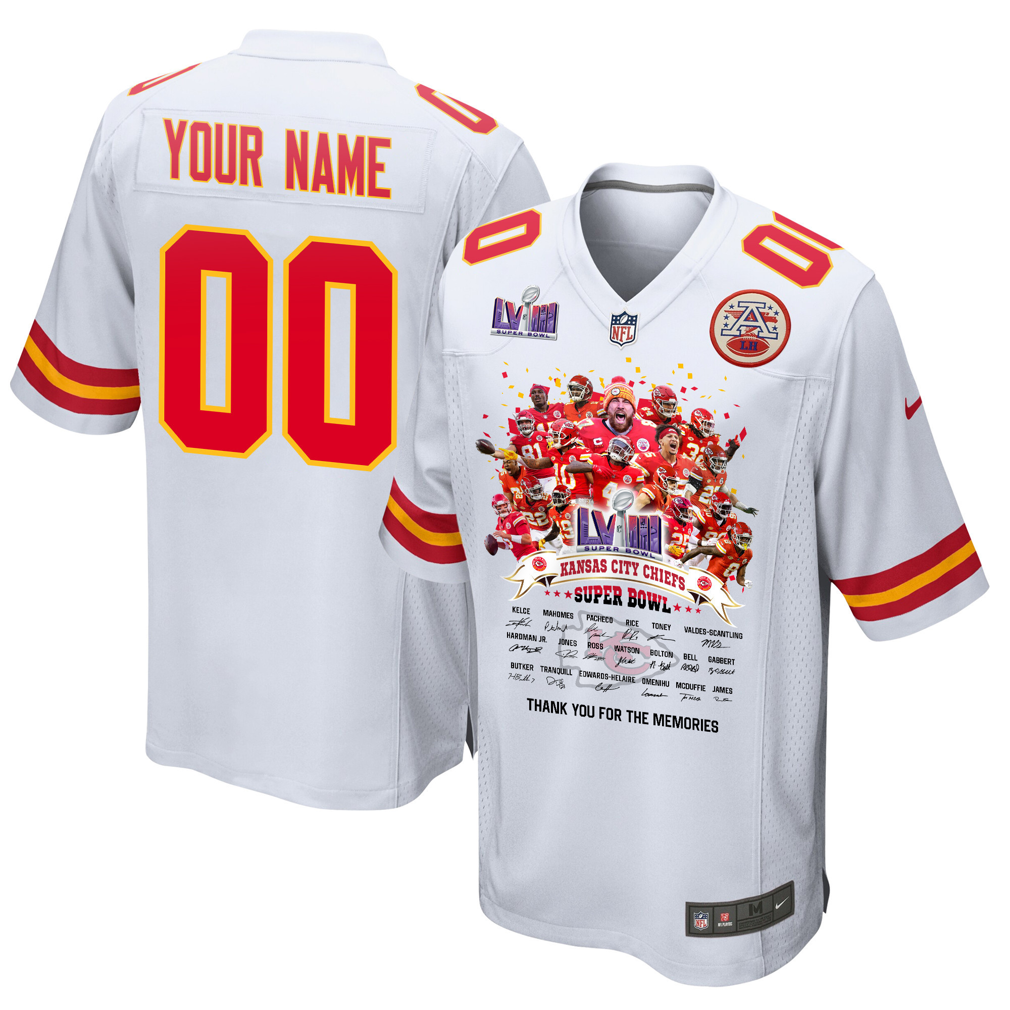 Kansas City Chiefs Super Bowl LVIII Thanks For Memories Game Custom Men Jersey - White