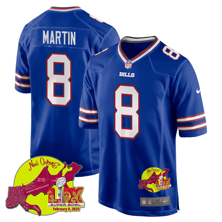 Sam Martin 8 Buffalo Bills Super Bowl LIX New Orleans Patch Game Men Jersey - Royal