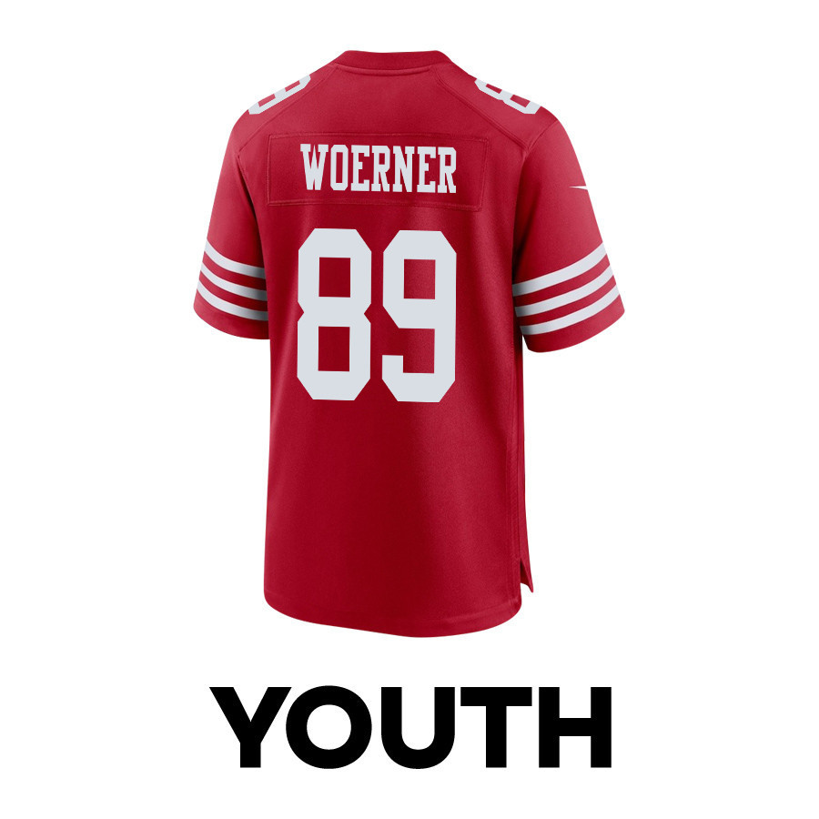 Charlie Woerner 89 San Francisco 49ers Super Bowl LVIII Patch Game YOUTH Jersey - Scarlet