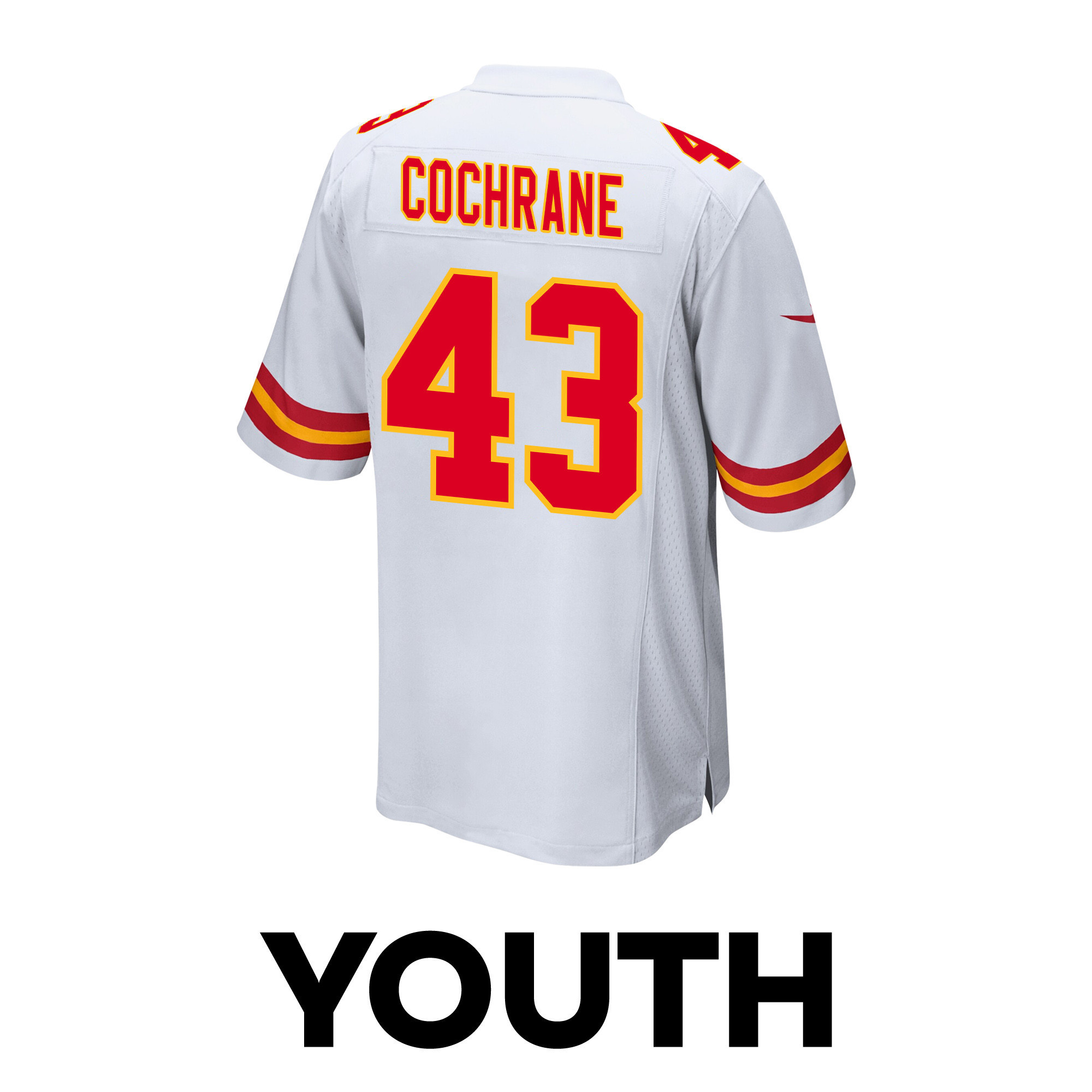 Jack Cochrane 43 Kansas City Chiefs Super Bowl LVIII Patch Game YOUTH Jersey - White