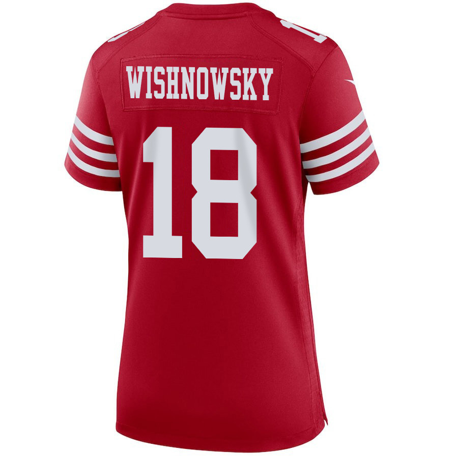Mitch Wishnowsky 18 San Francisco 49ers Super Bowl LVIII Patch Game Women Jersey - Scarlet