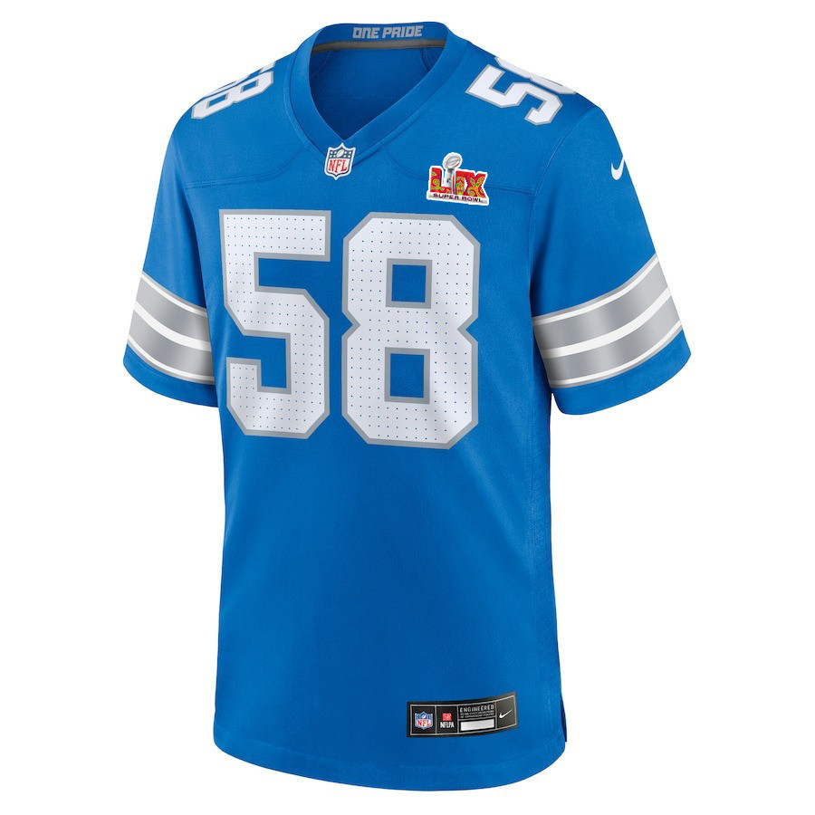 Penei Sewell #58 Detroit Lions Super Bowl LIX Jersey - Men's - Blue